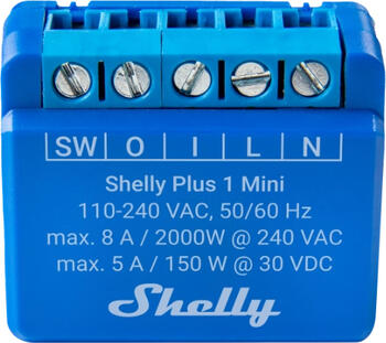 Shelly Plus 1 Mini, Bluetooth/WLAN-Funkschalter Relais, 1-Kanal, Unterputz, Schaltaktor