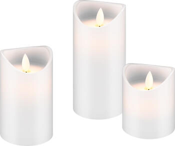 3er-Pack LED Echtwachs Kerzen weiss, 7,5, 12,5, 15cm, Flammeneffekt durch pendelnden Docht