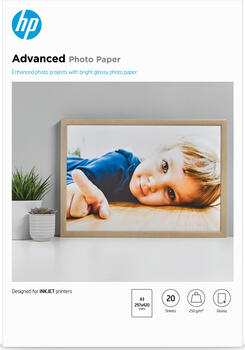 HP Advanced Fotopapier hochglänzend weiß, A3, 250g/m², 20 Blatt
