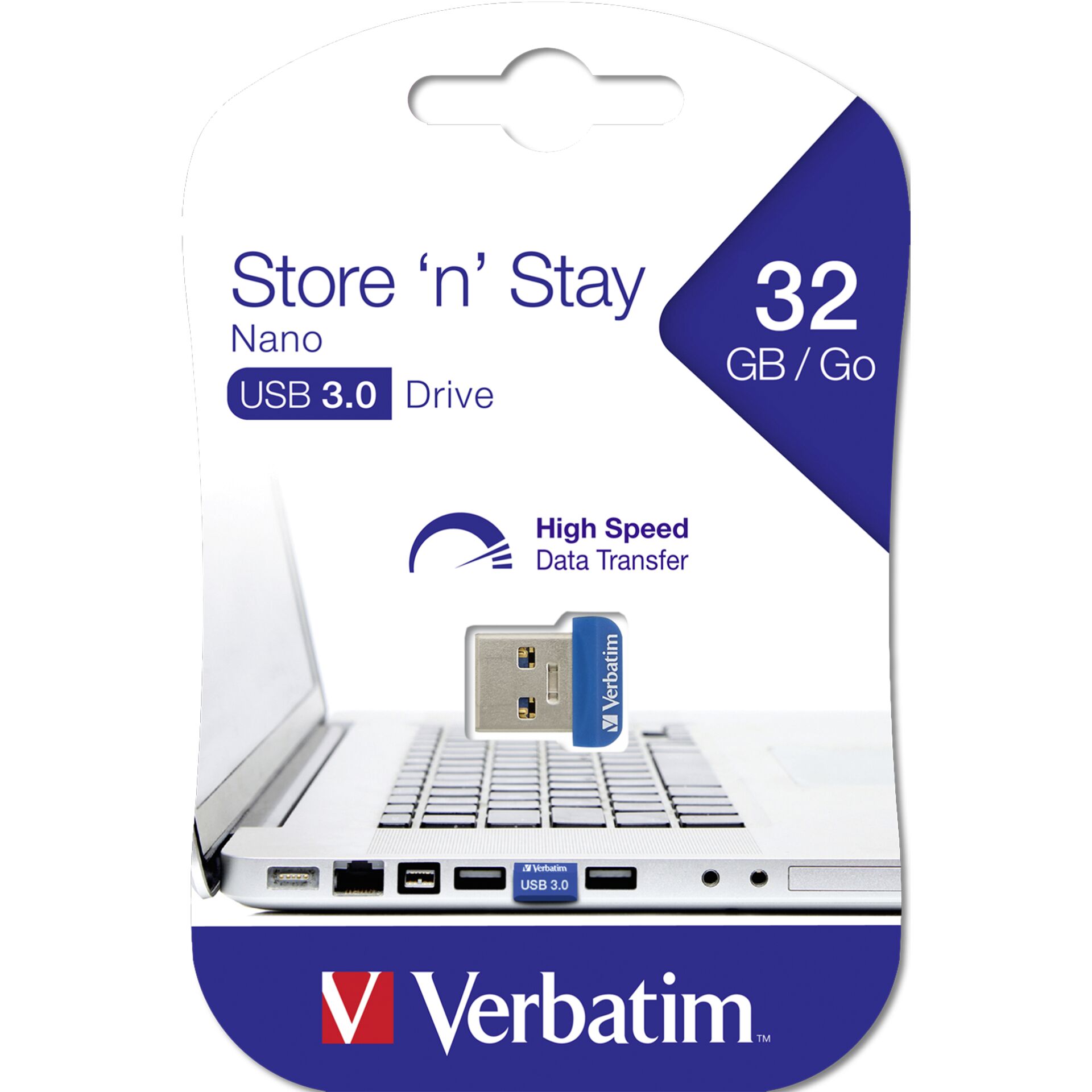 32 GB Verbatim Store  n  Stay Nano USB-Stick, USB-A 3.0, lesen: 80MB/s, schreiben: 25MB/s