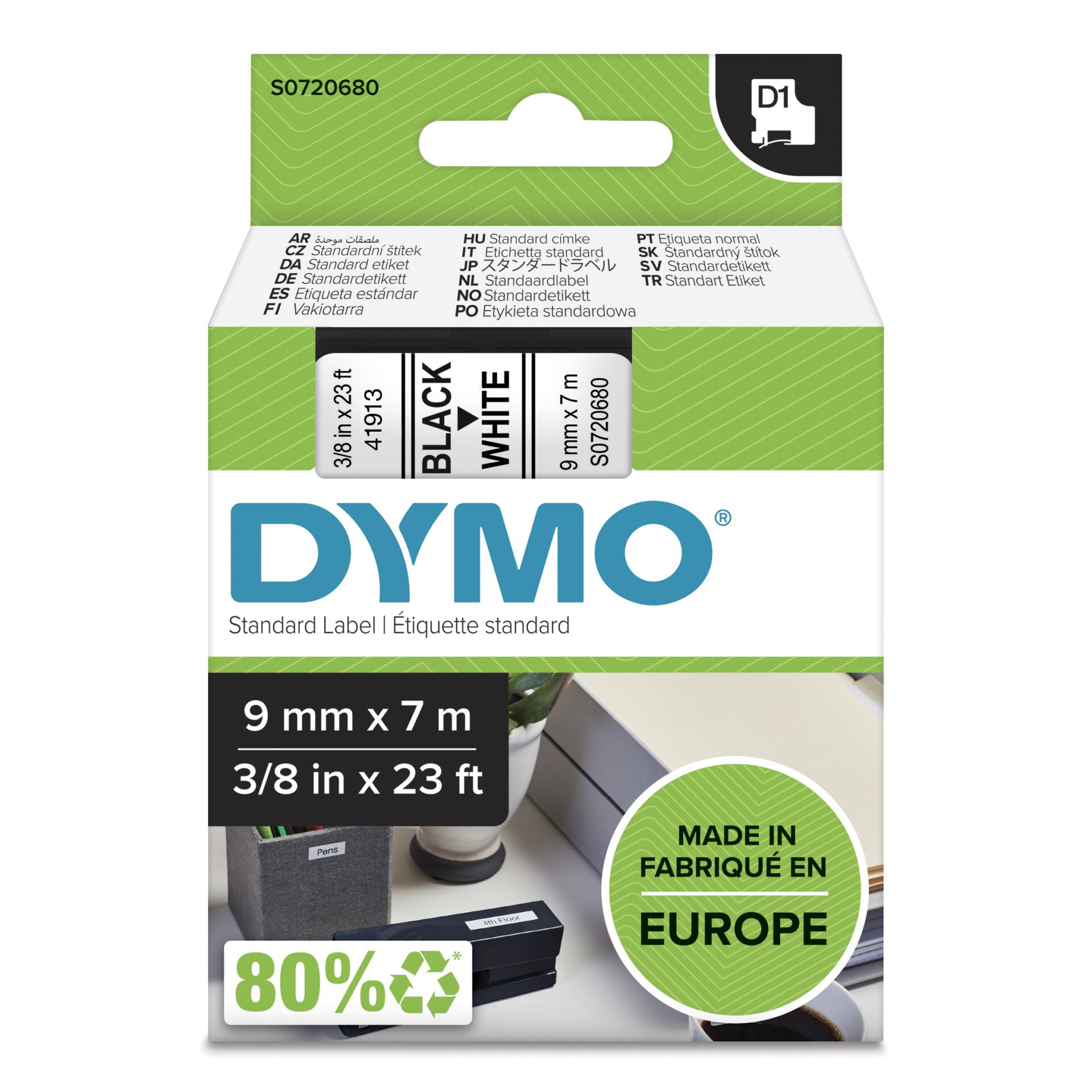 Dymo D1 Beschriftungsband 9mm, schwarz/weiß 