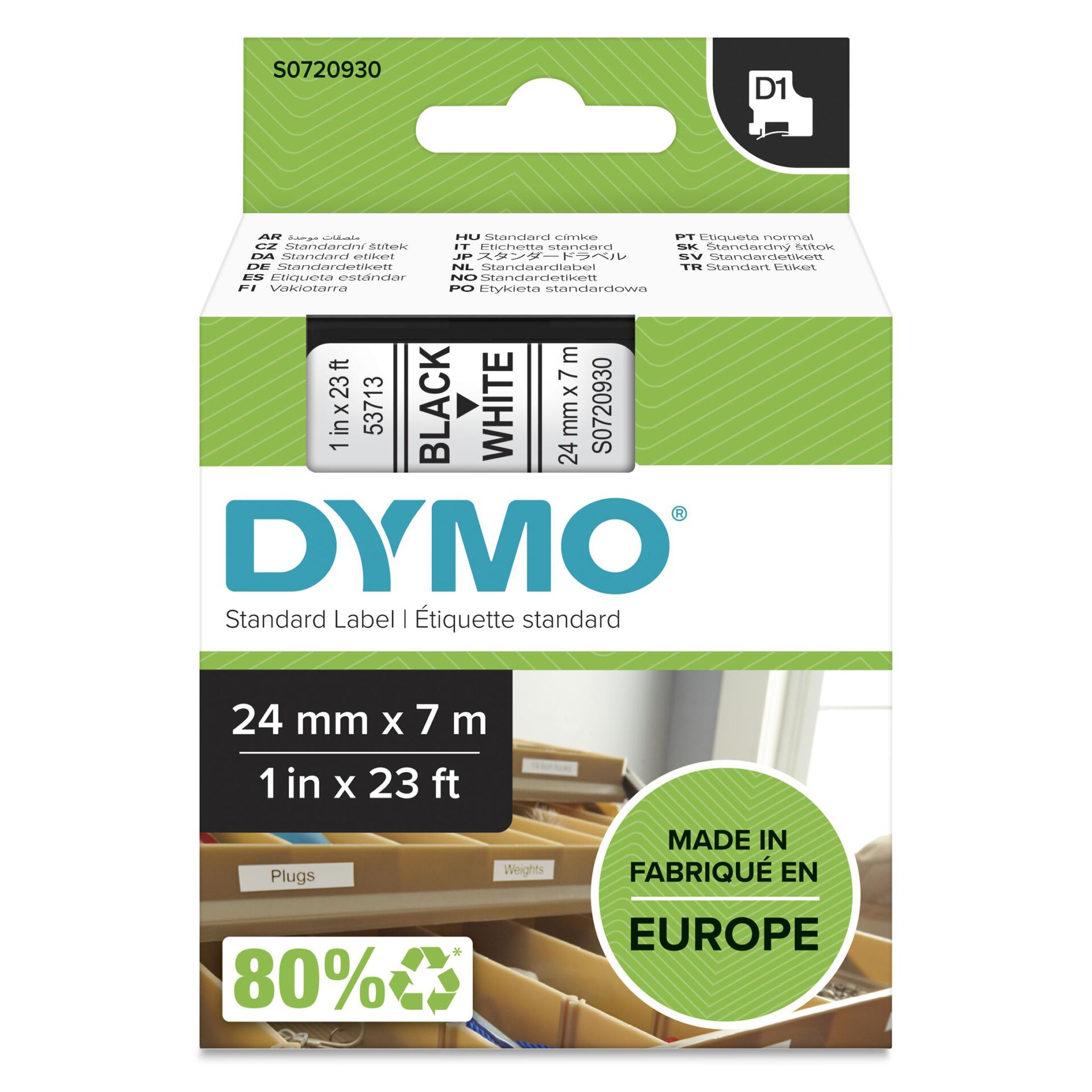 Dymo D1 24mm, schwarz/weiß Schriftband 