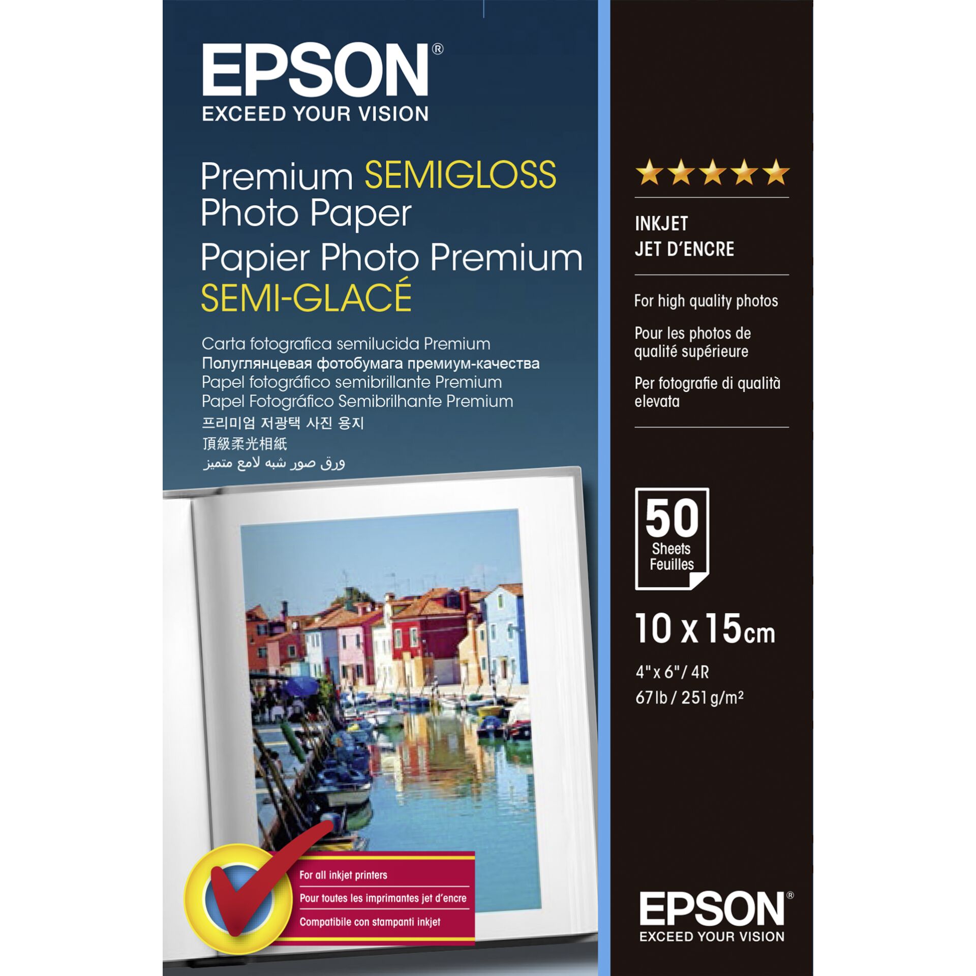 Epson Premium Fotopapier Semigloss, 10x15, 251g/m², 50 Blatt