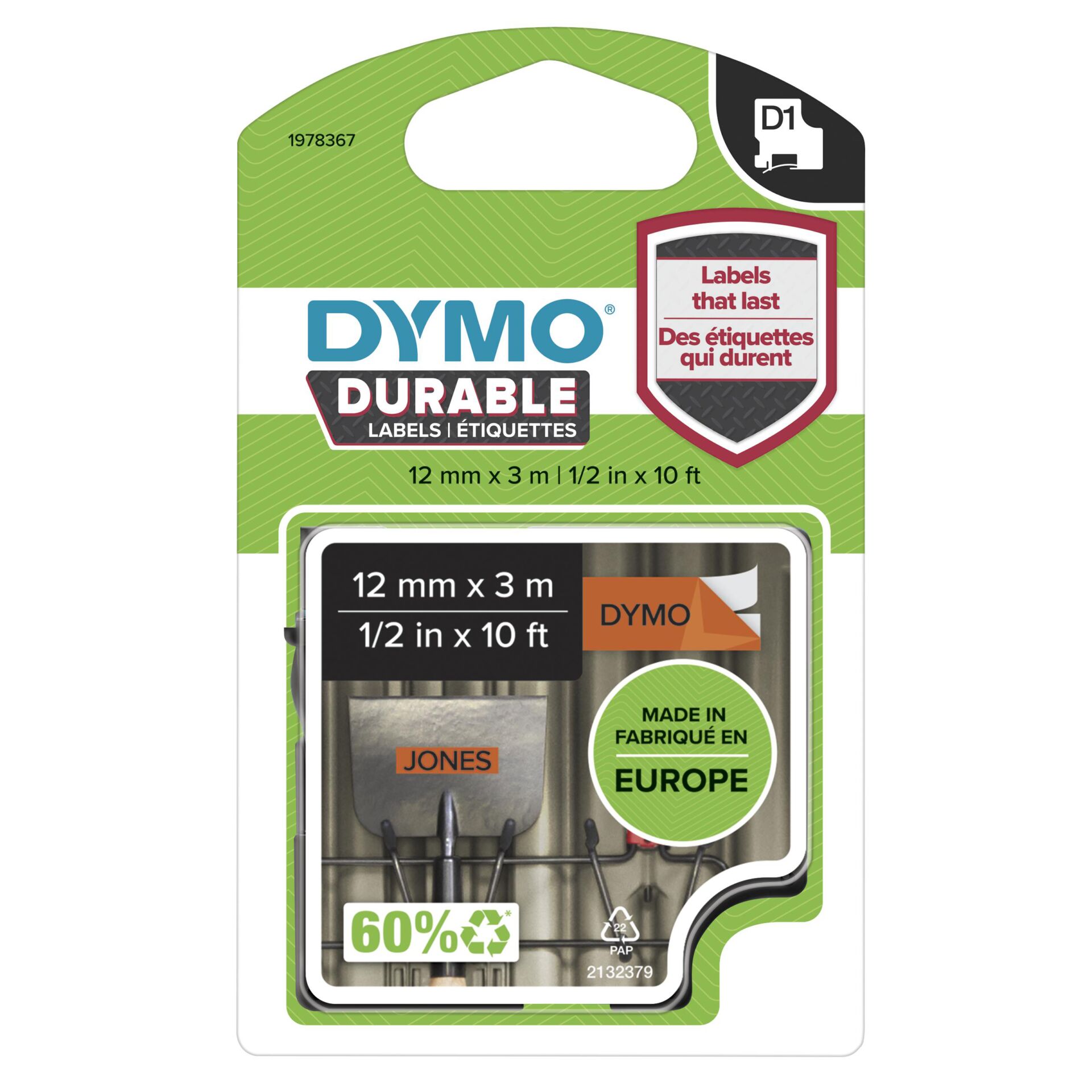 DYMO D1 - Hochleistungsetiketten - Schwarz auf Orange - 12mm x 3m
