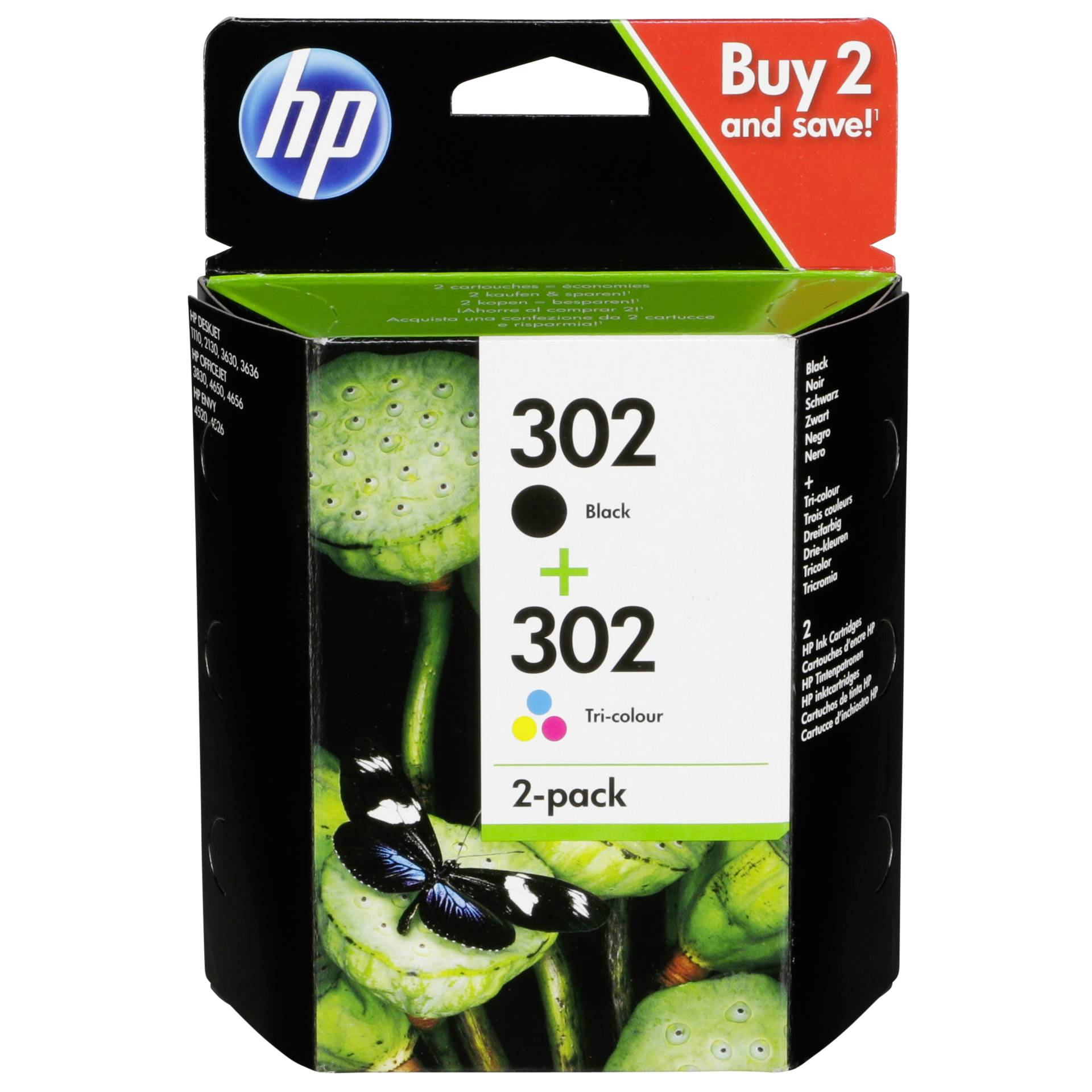 HP Druckkopf mit Tinte 302 schwarz/farbig Kapazität 190 Seiten schwarz, 165 Seiten farbig