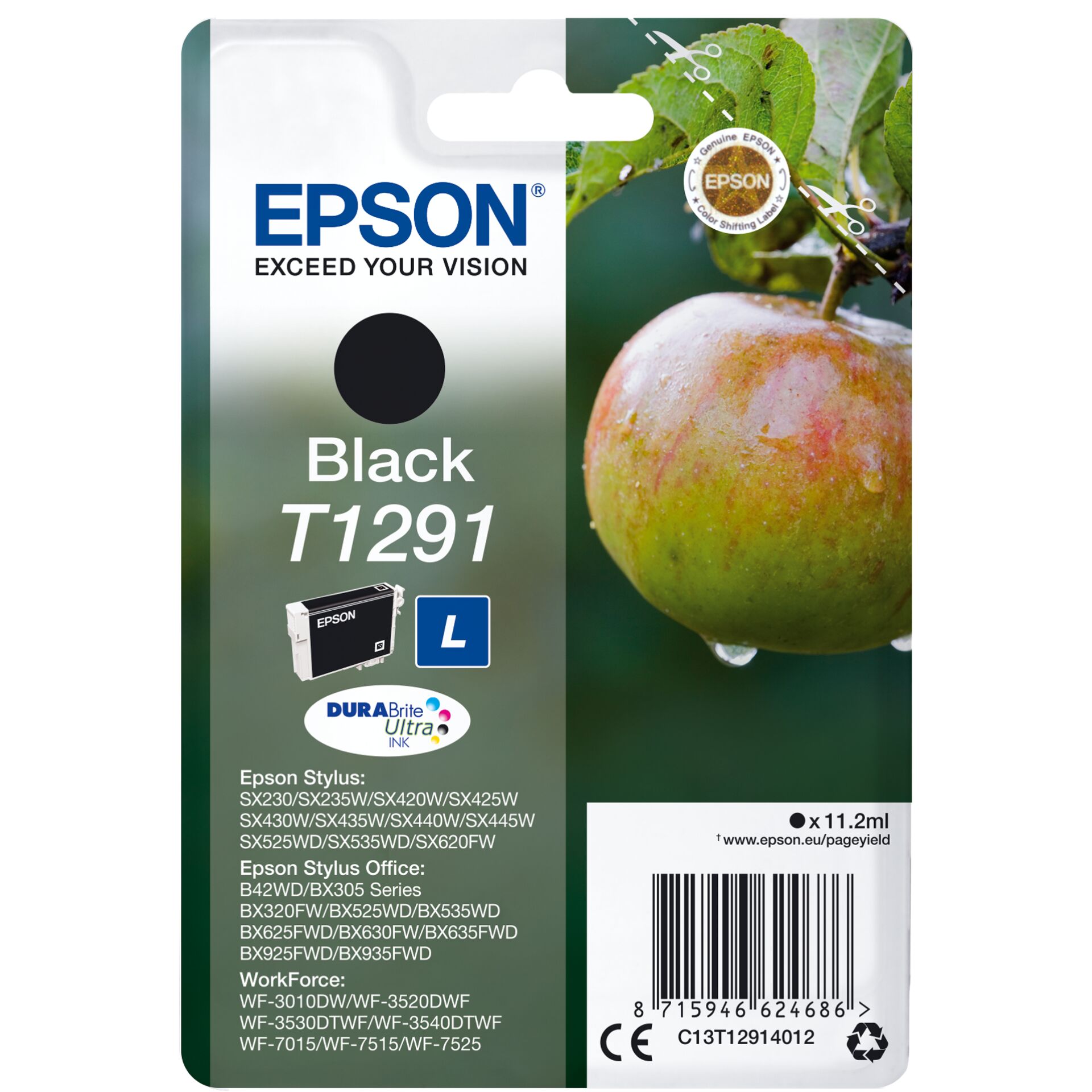 Epson Apple Singlepack Black T1291 DURABrite Ultra Ink 385 Seiten