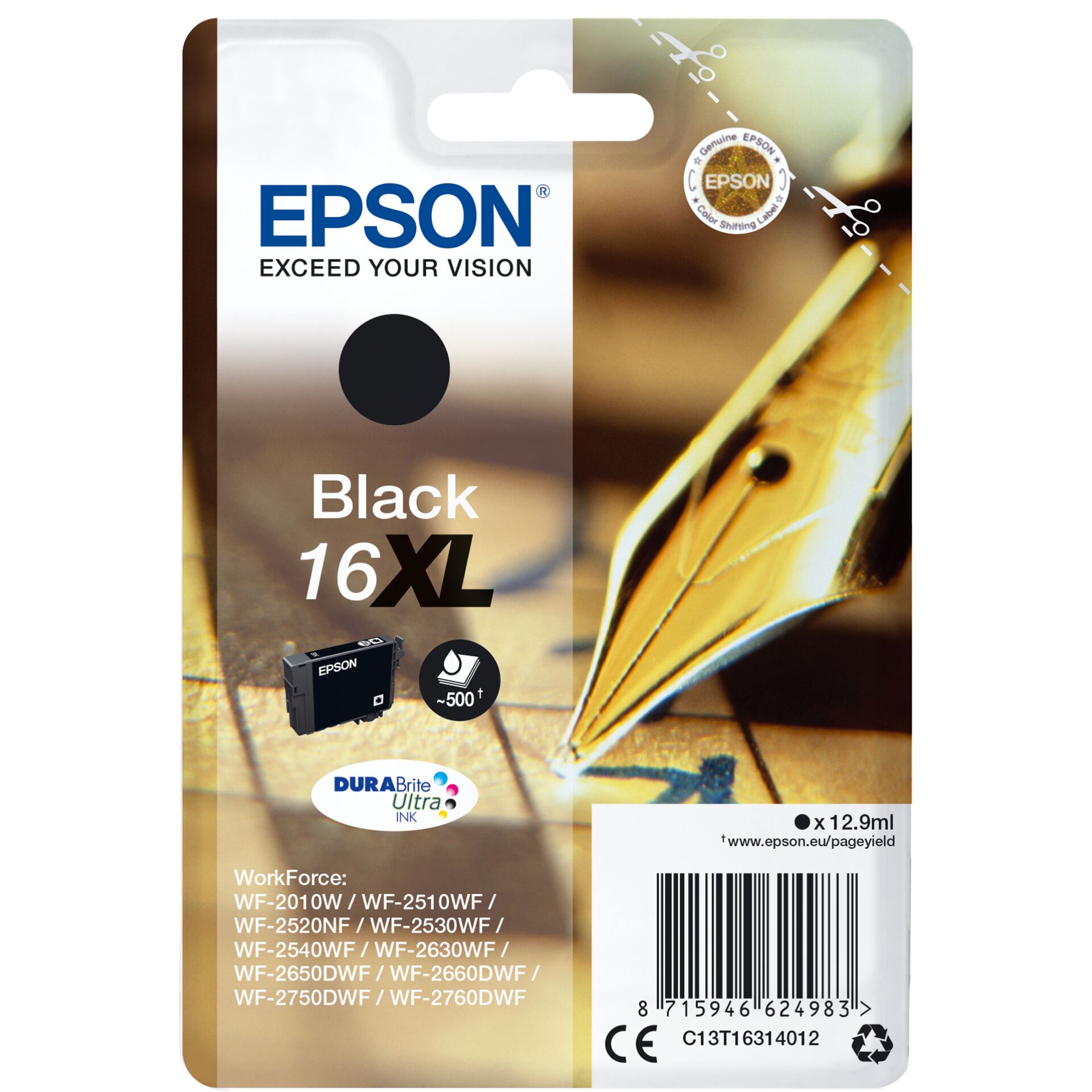 Epson Tinte 16XL schwarz, Original Zubehör, 12.9ml 