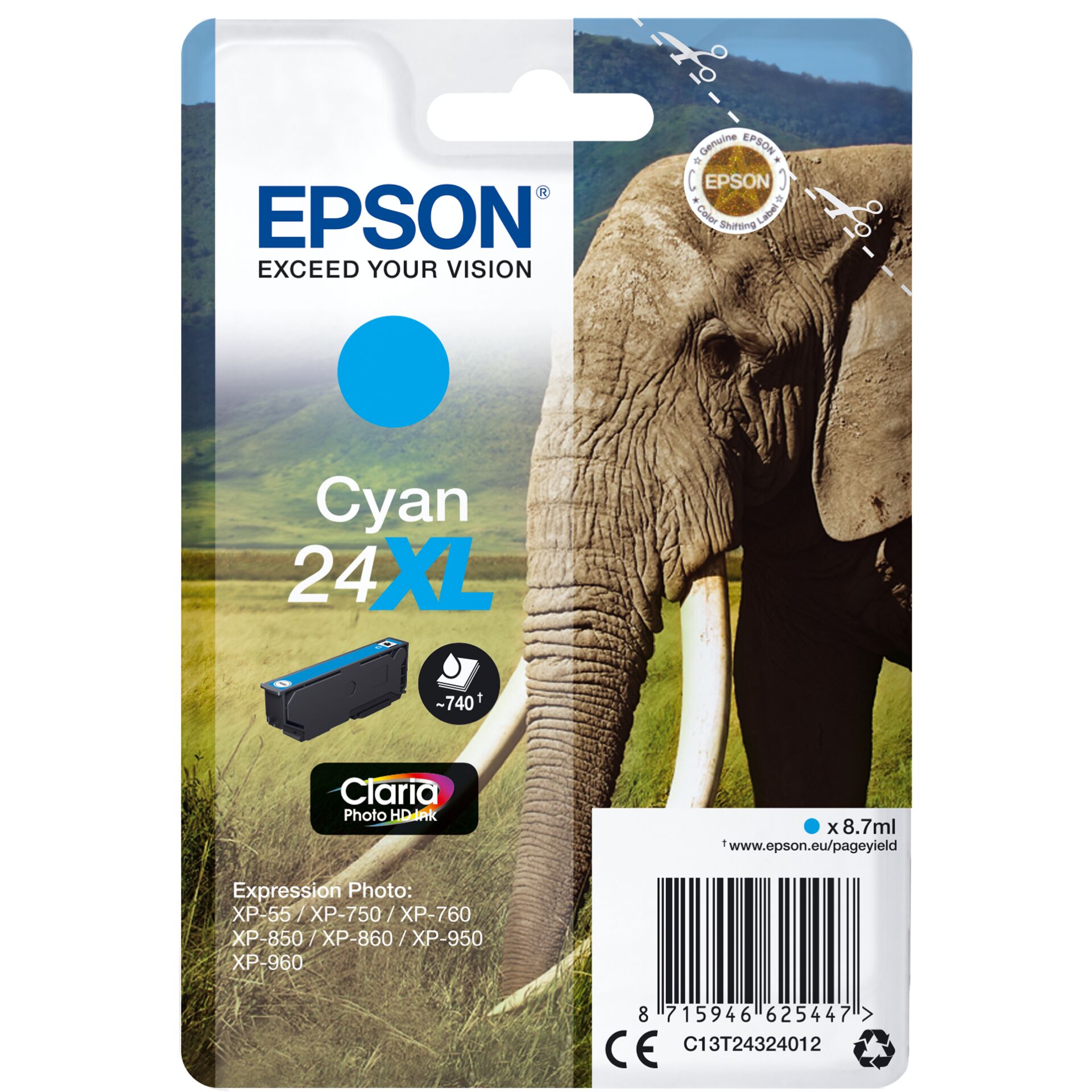 Epson Tinte 24XL cyan, 8.7ml 