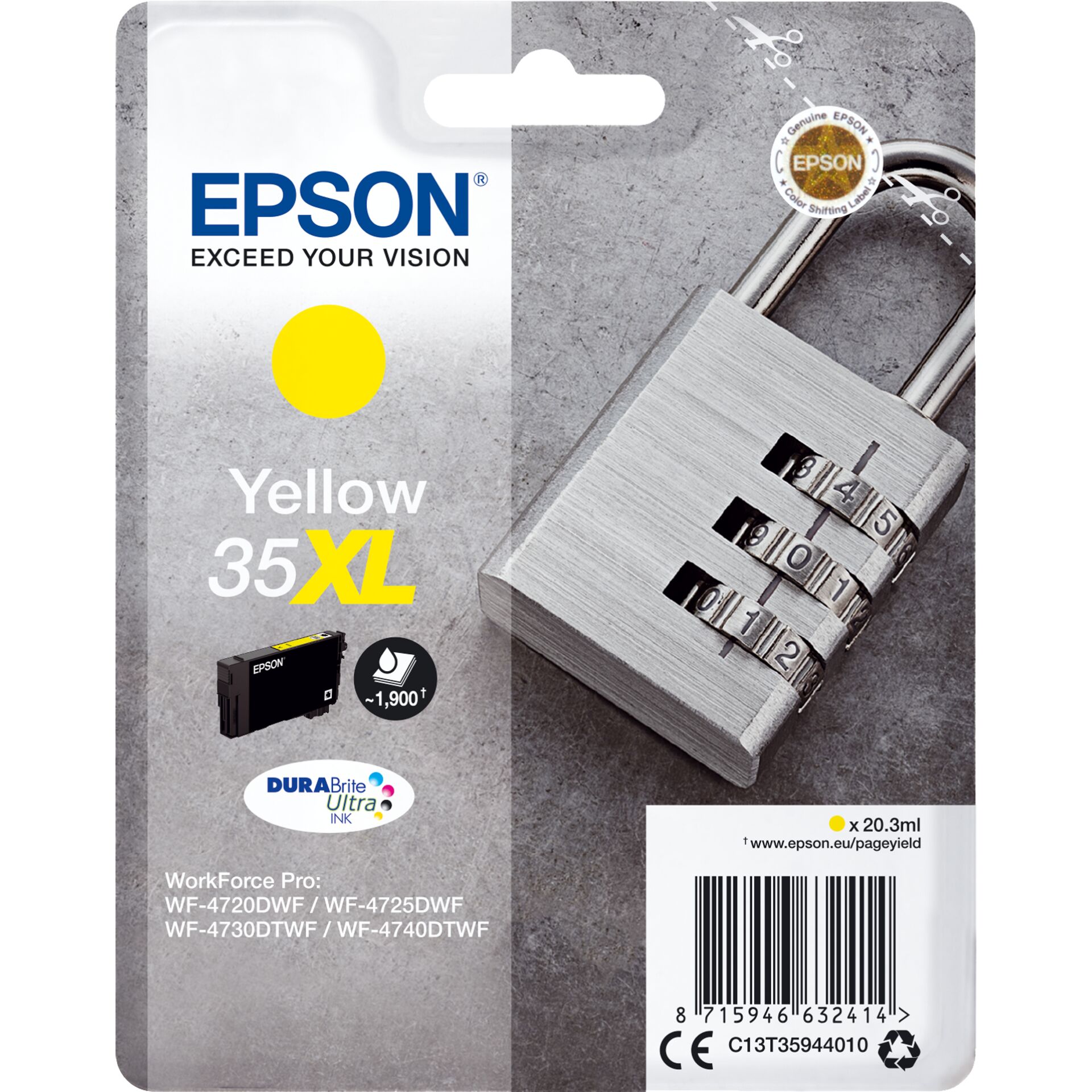 Epson Padlock Singlepack Yellow 35XL DURABrite Ultra Ink 