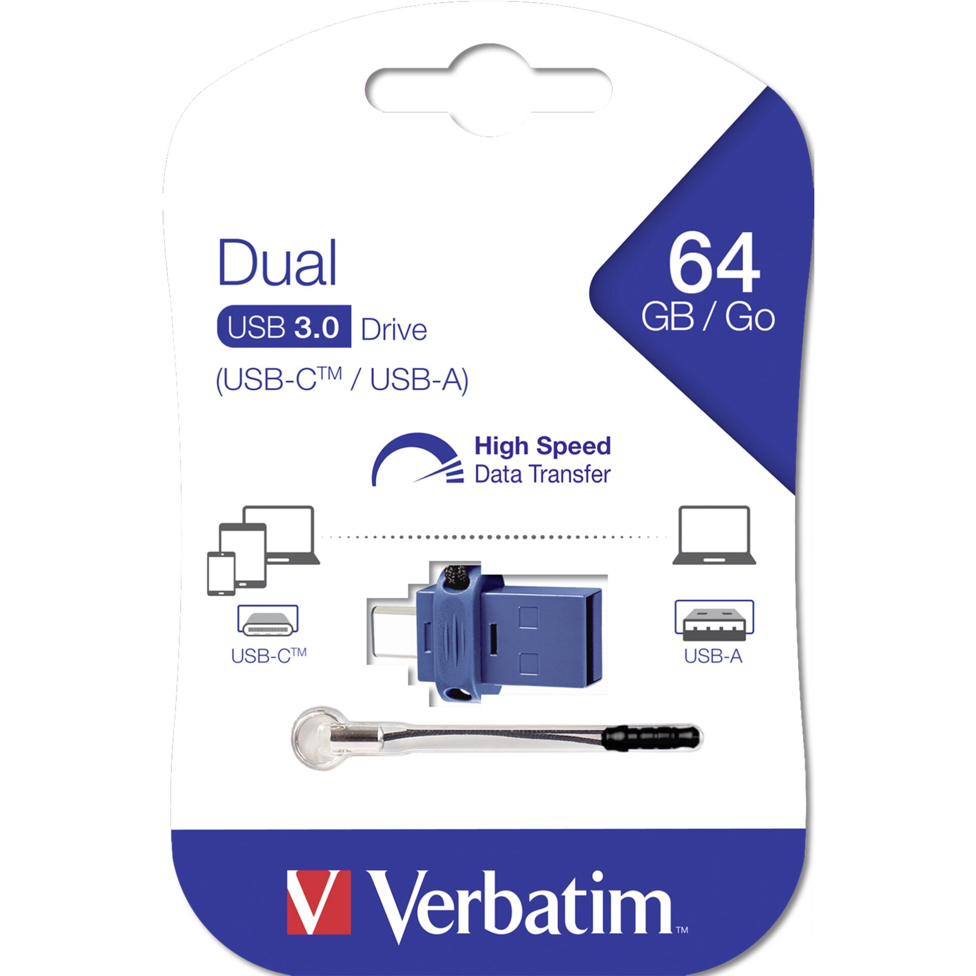 64 GB Verbatim Dual Typ-C USB-Stick, USB-C 3.0, USB-A 3.0 