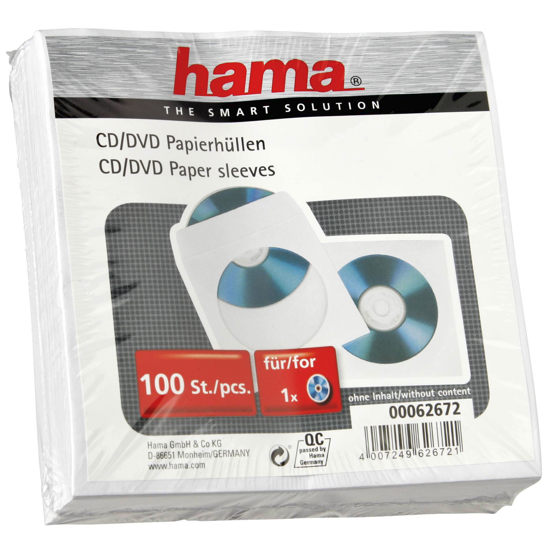 1x100 Hama CD-ROM-Papierhüllen weiss                      62672