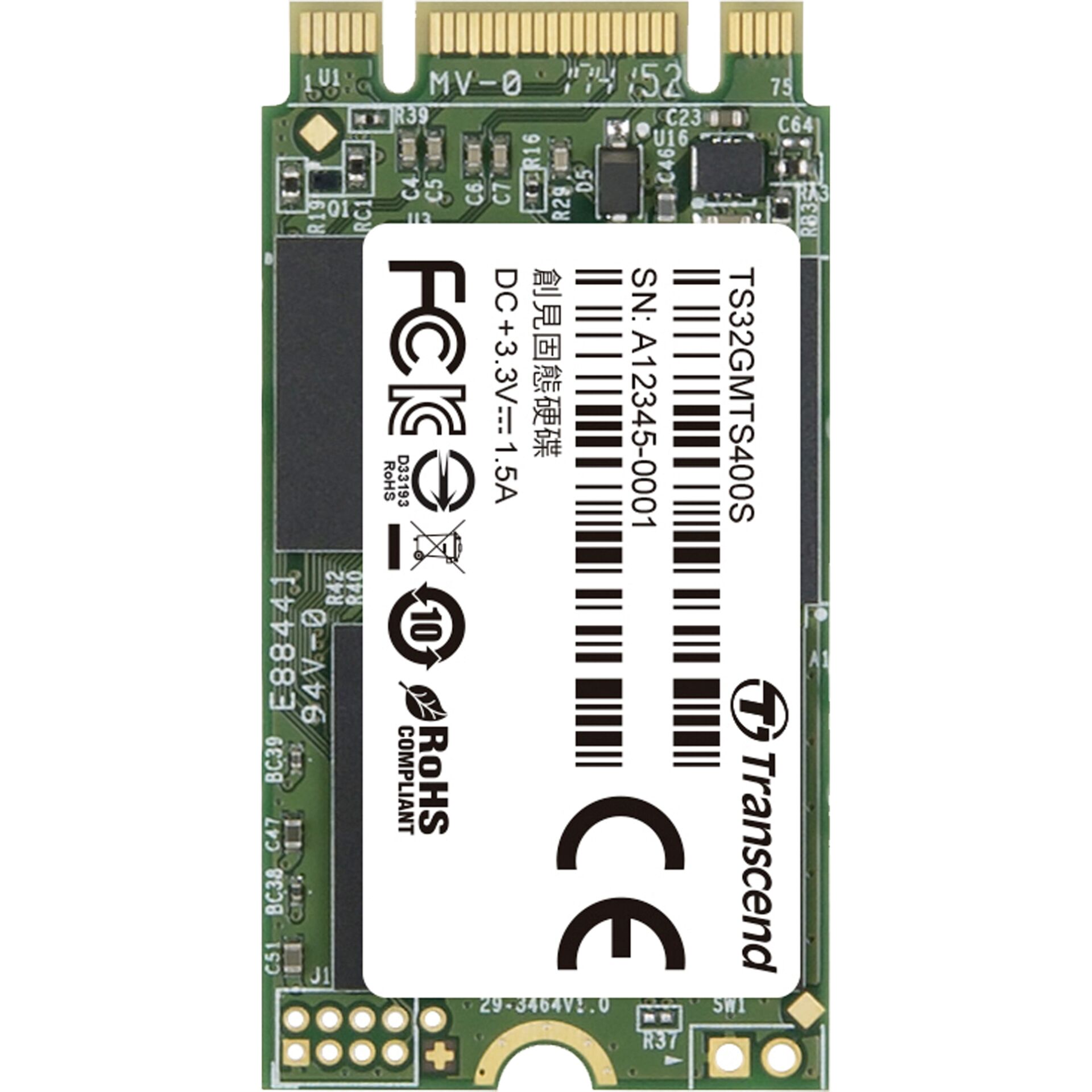 32 GB SSD Transcend M.2 SSD 400S, M.2/B-M-Key (SATA 6Gb/s), lesen: 230MB/s, schreiben: 40MB/s