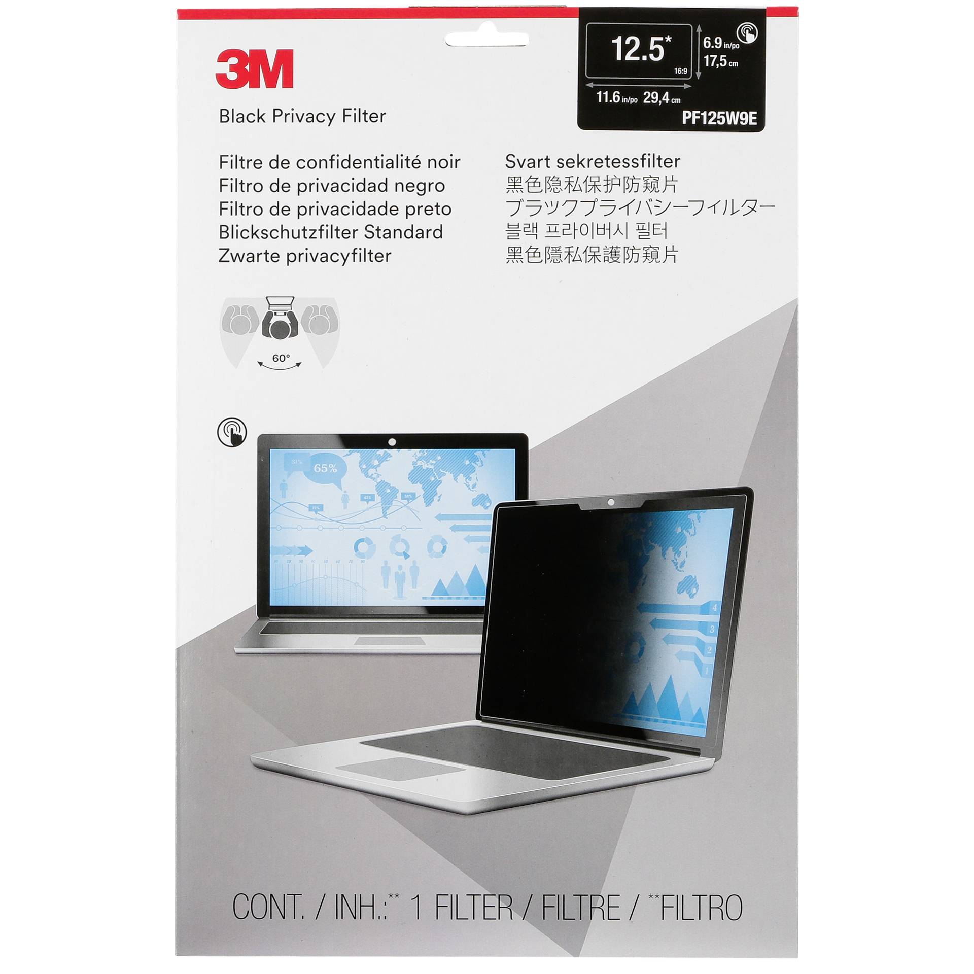 3M Touch Blickschutzfilter für 12.5in Vollbild-Laptop, 16:9, PF125W9E