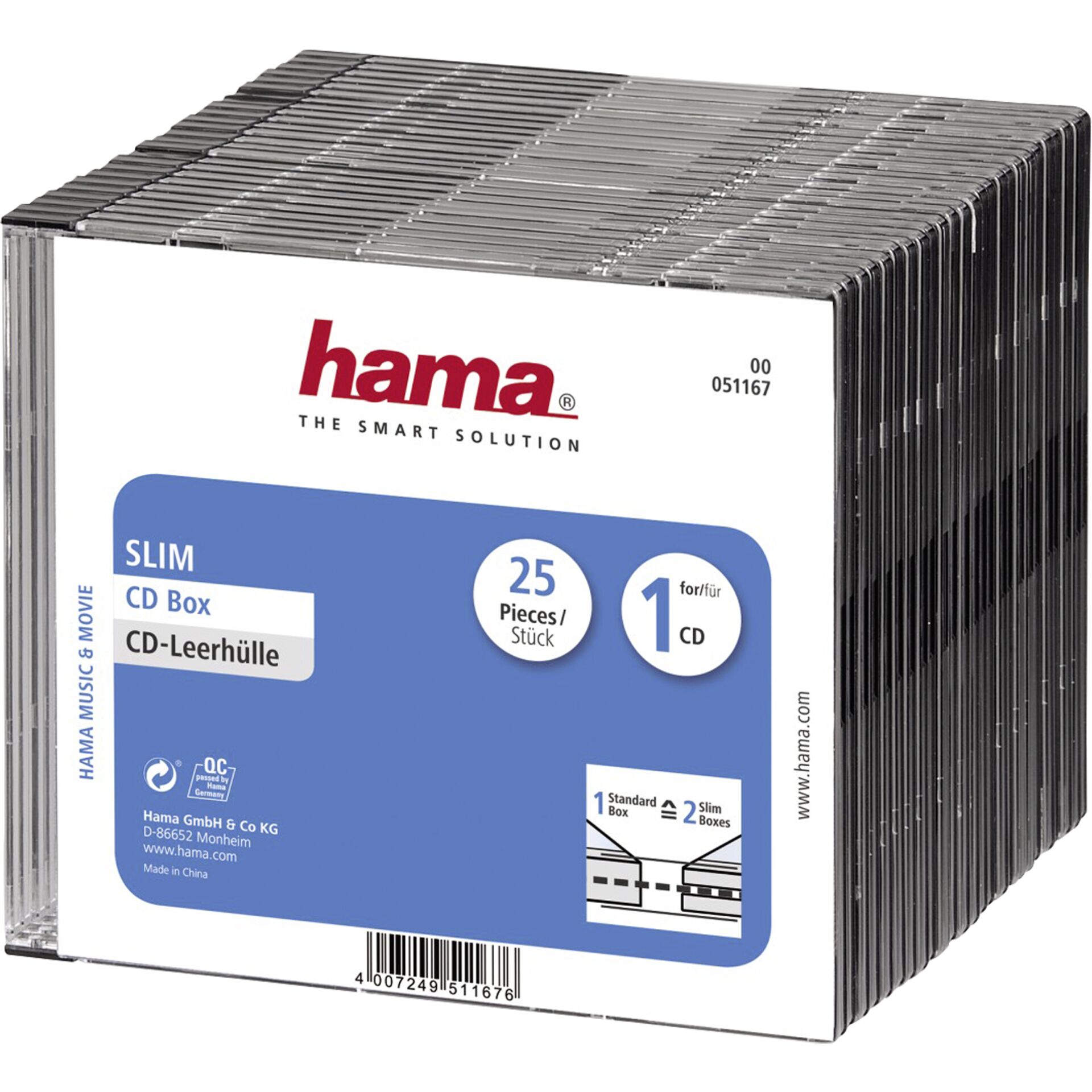 1x25 Hama CD-Leerhülle CD-Box- Slim Schwarz               51167