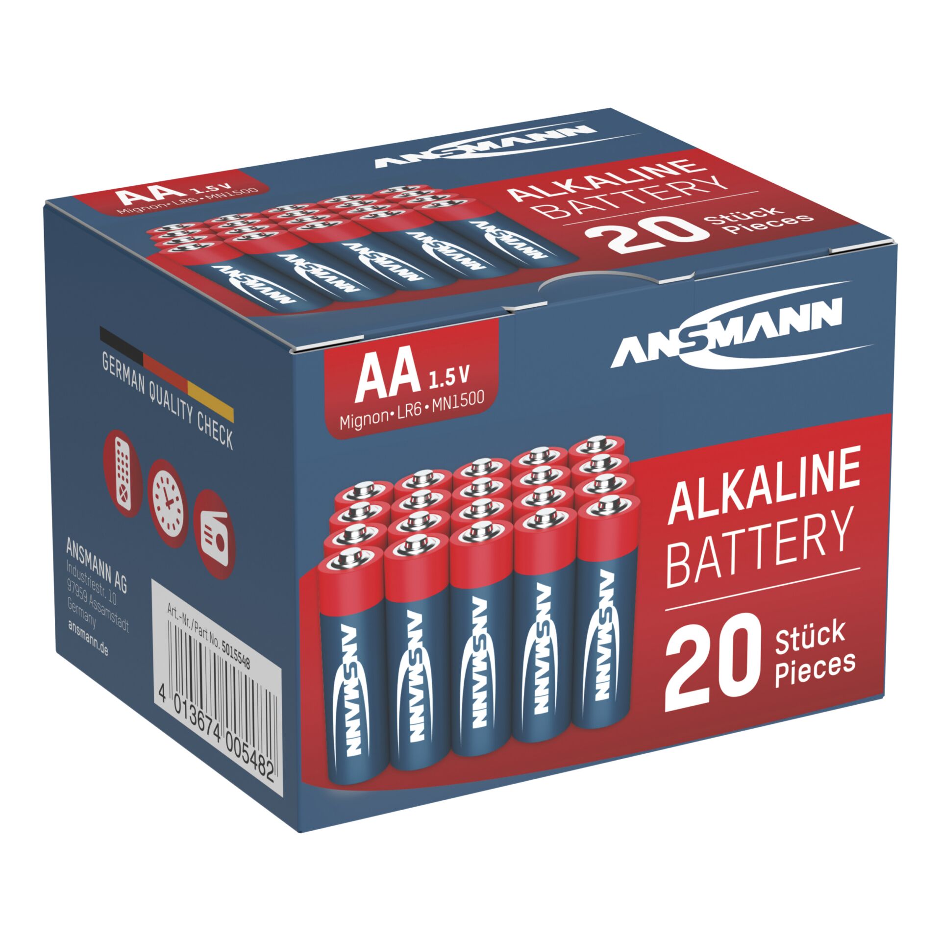 Ansmann Alkalinebatterie Mignon AA red-line 20 Stück 