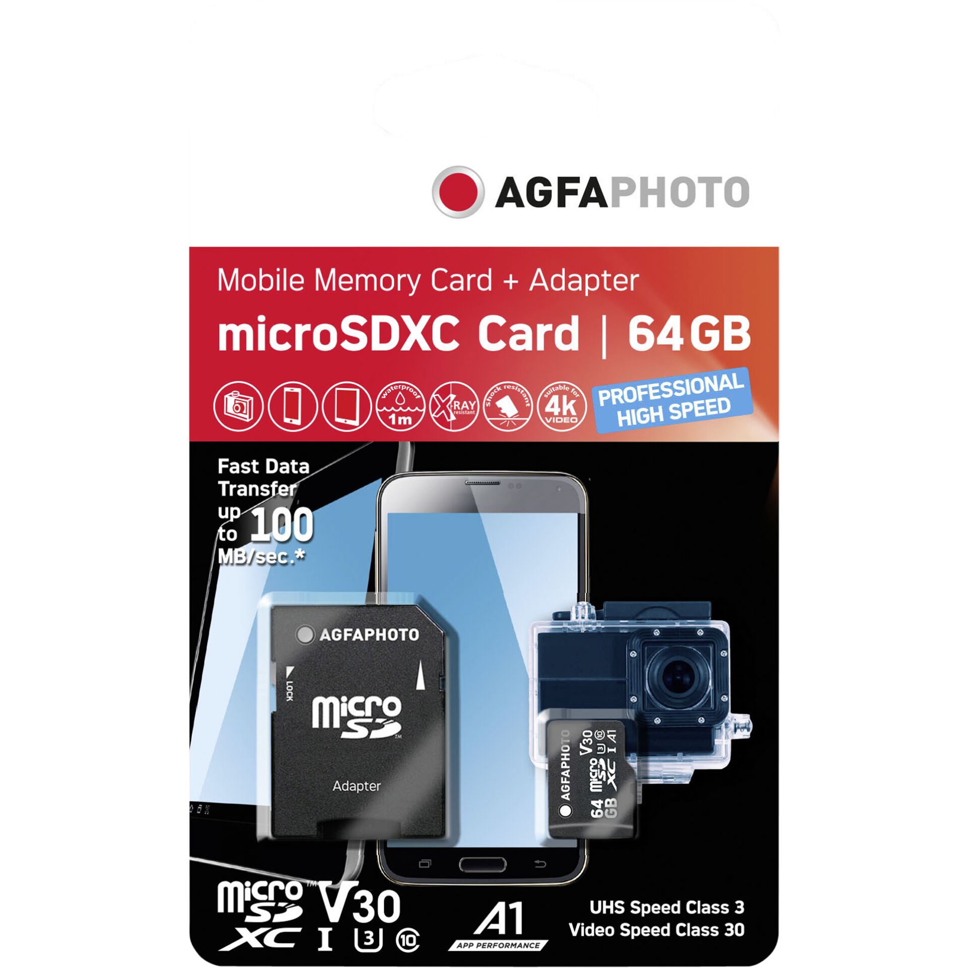 64 GB Lupus Imaging AgfaPhoto High Speed microSDXC Kit Speicherkarte, lesen: 100MB/s