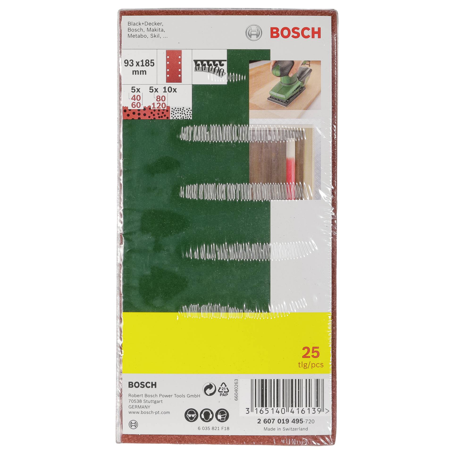 Bosch 25 Schleifblätter 93x185 8 Loch Körnung 40-120