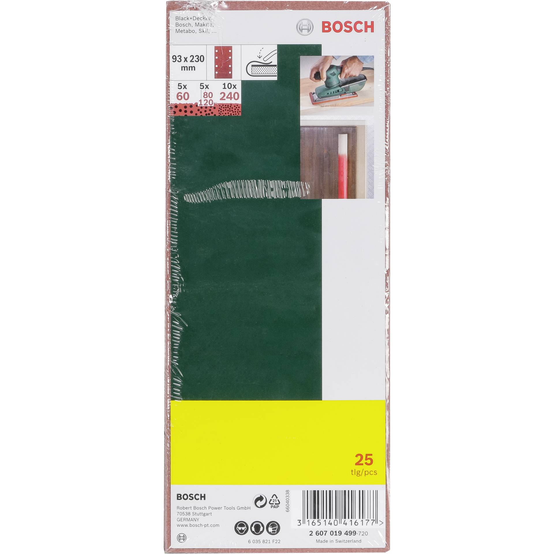 Bosch 25 Schleifblätter 93x230 8 Loch Körnung  60-240