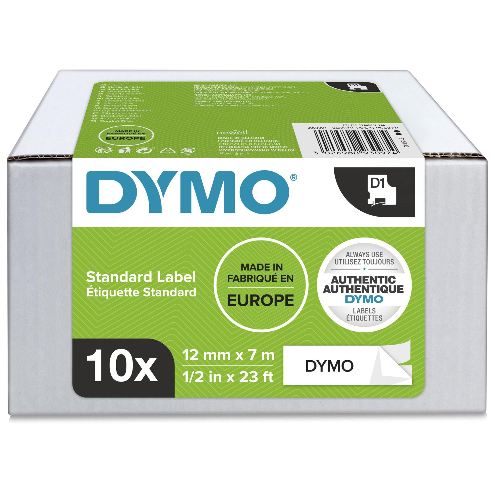 DYMO  D1 Vorteilspack - 12mm x 7m - Schwarz auf Weiß