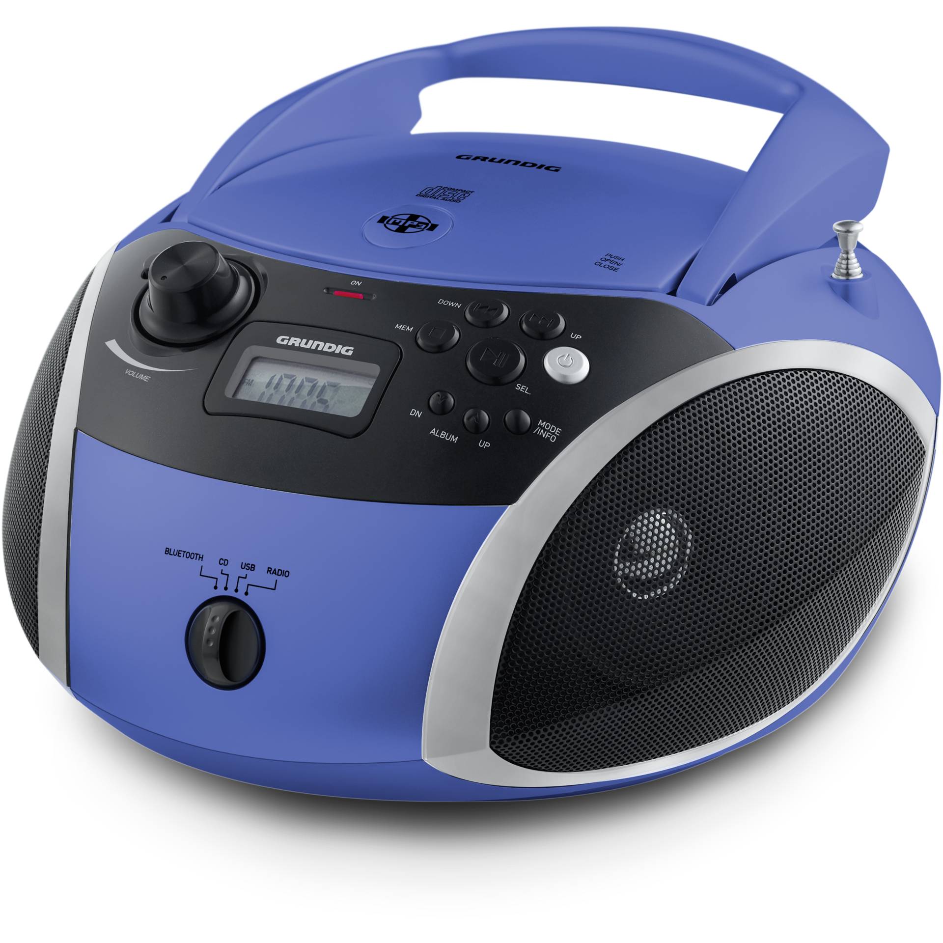 Grundig GRB 3000 BT Digital 3 W FM Schwarz, Blau, Silber Playback MP3