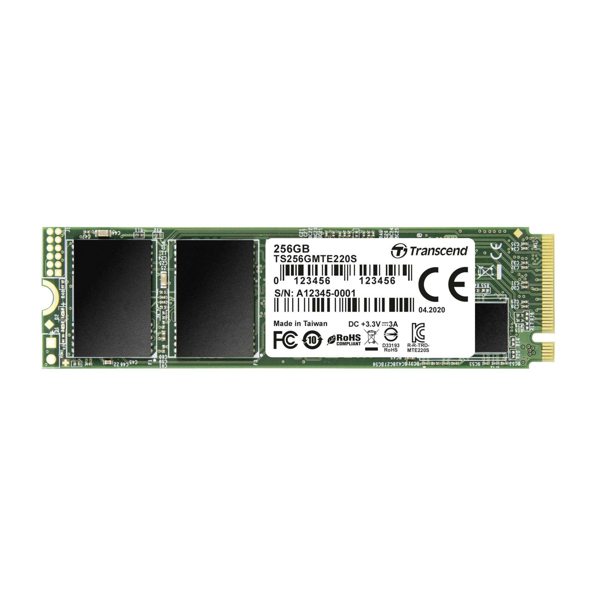 256 GB SSD Transcend PCIe SSD 220S, M.2/M-Key (PCIe 3.0 x4), TBW: 600TB
