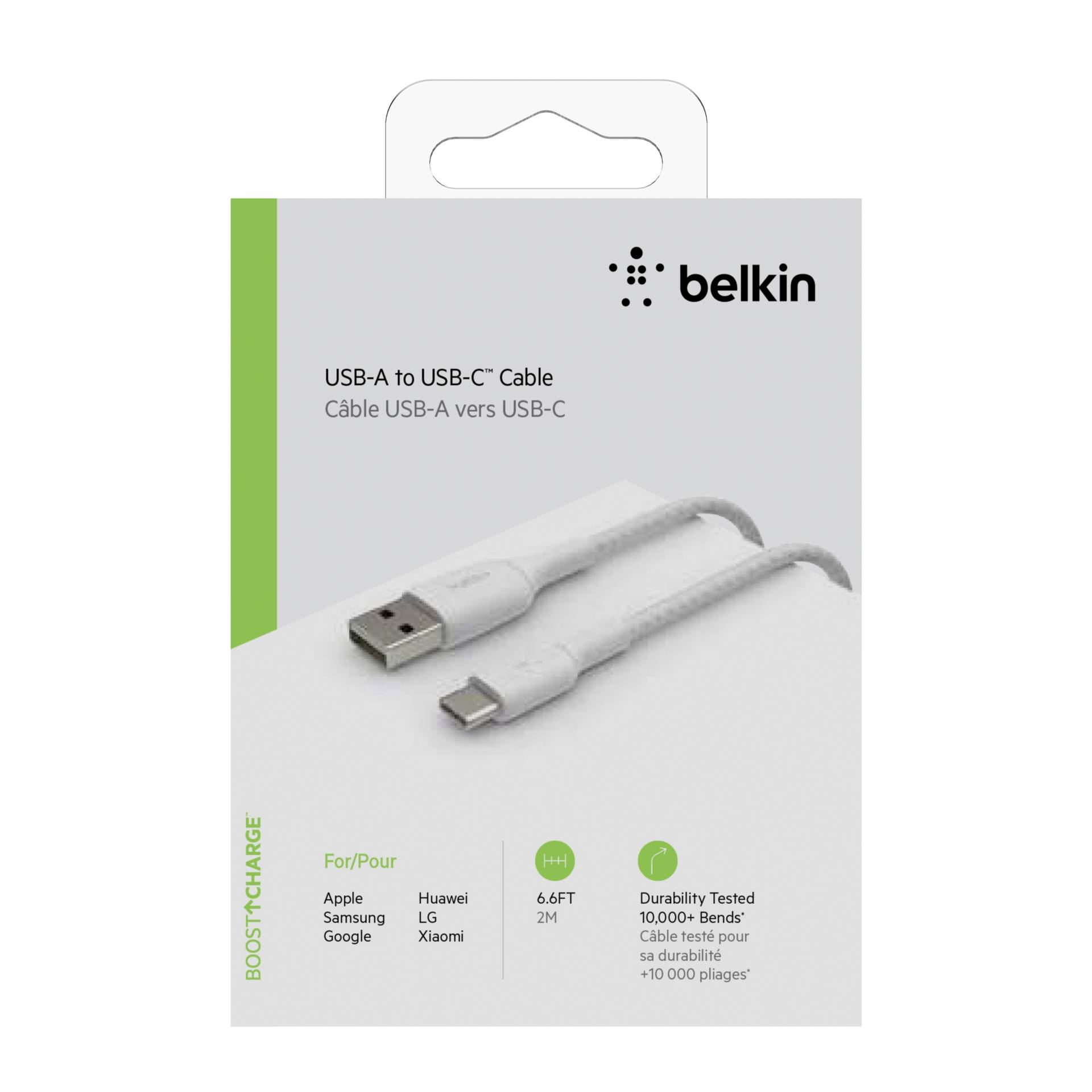2m Belkin BoostCharge Braided USB-C to USB-A, weiß 