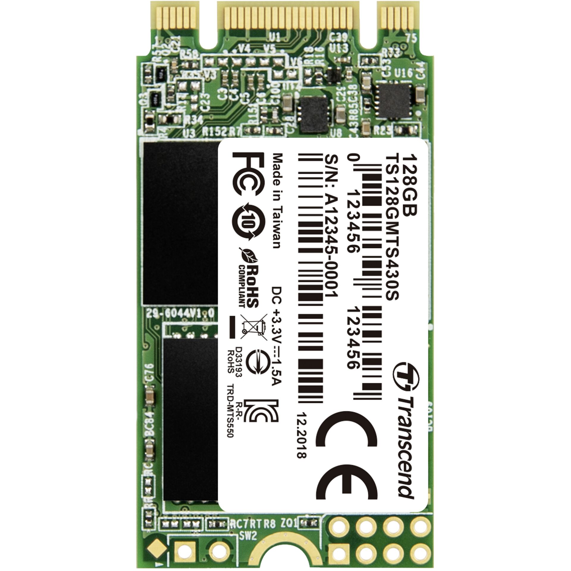 128 GB SSD Transcend M.2 SSD 430S, M.2/B-M-Key (SATA 6Gb/s), lesen: 560MB/s, schreiben: 500MB/s