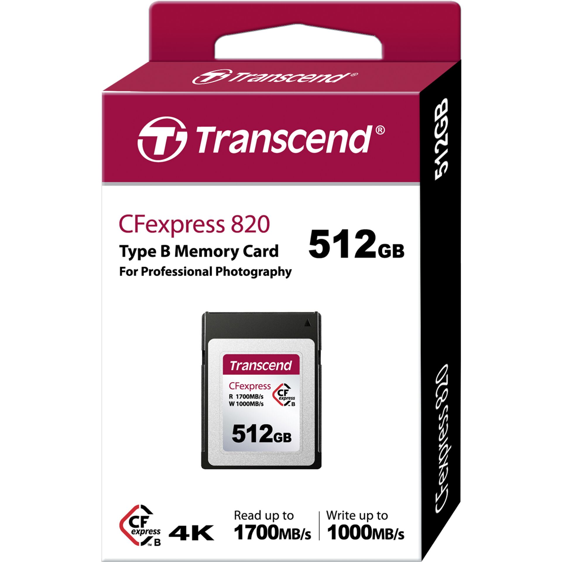 512 GB Transcend CFexpress 820 R1700/W1000 CFexpress Type B Speicherkarte, lesen: 1700MB/s, schreiben: 1000MB/s