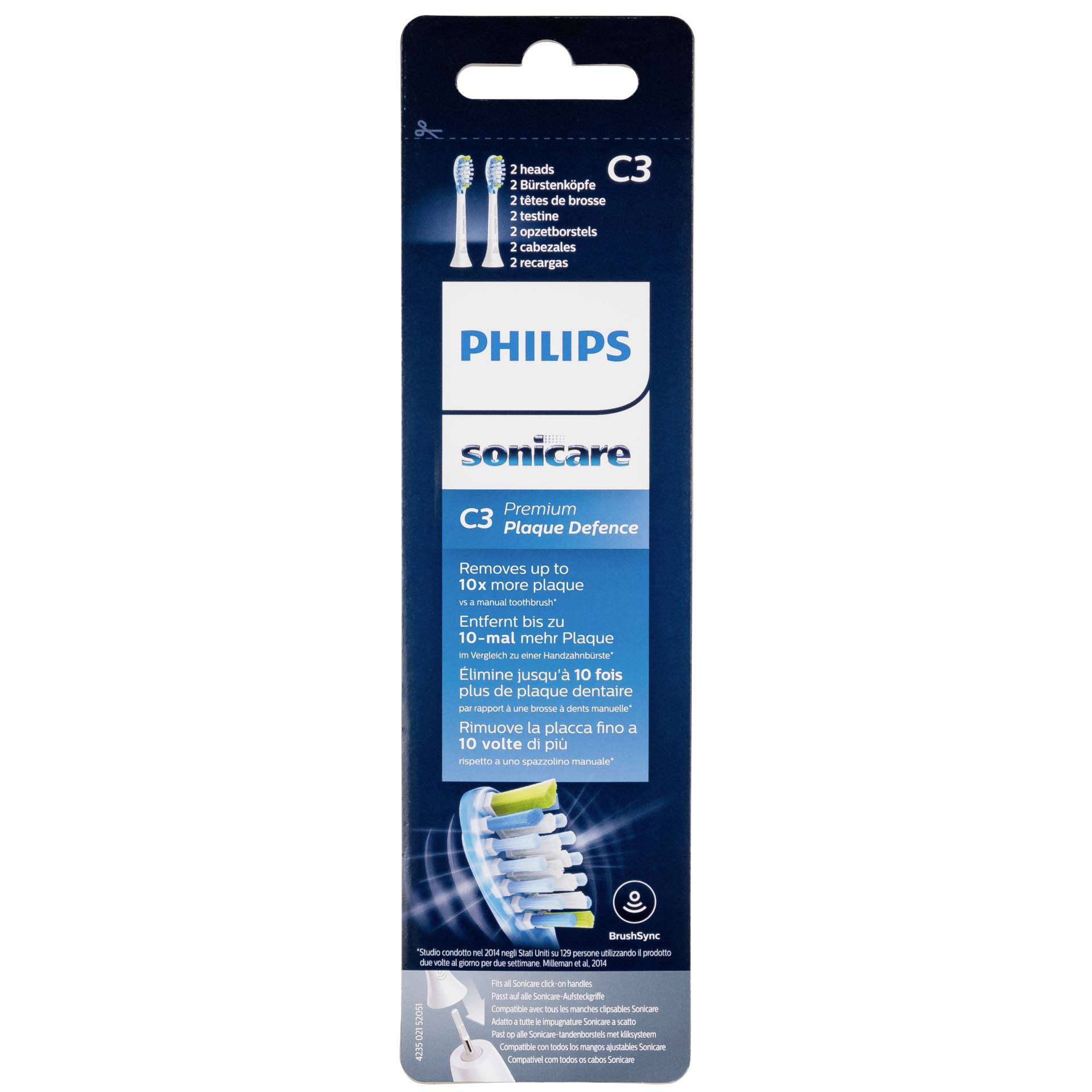 Philips C3 Premium Plaque Defence HX9042/17 2x Weiße Bürstenköpfe für Schallzahnbürste