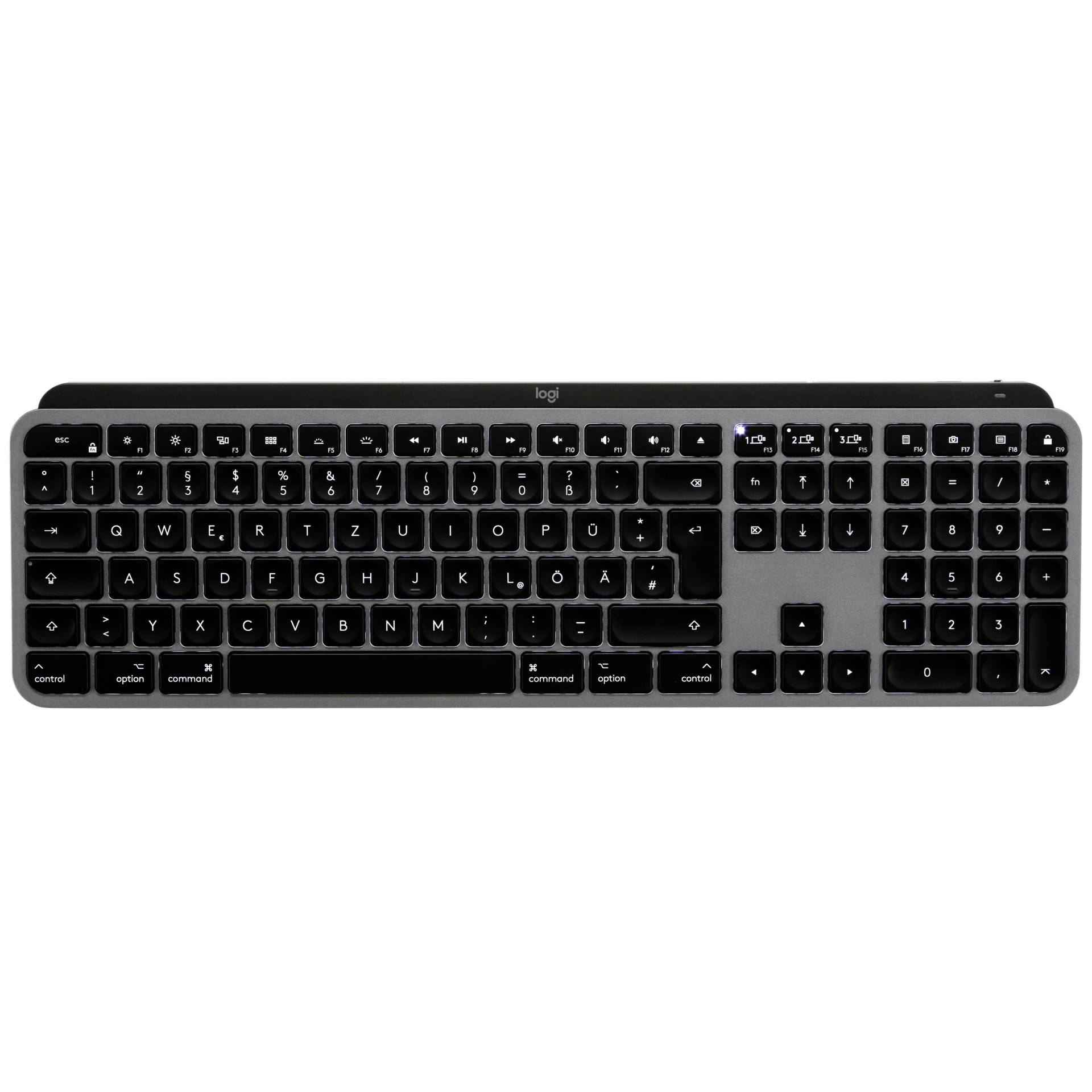 Logitech MX Keys for Mac space gray, Layout: DE, Rubber Dome, Tastatur