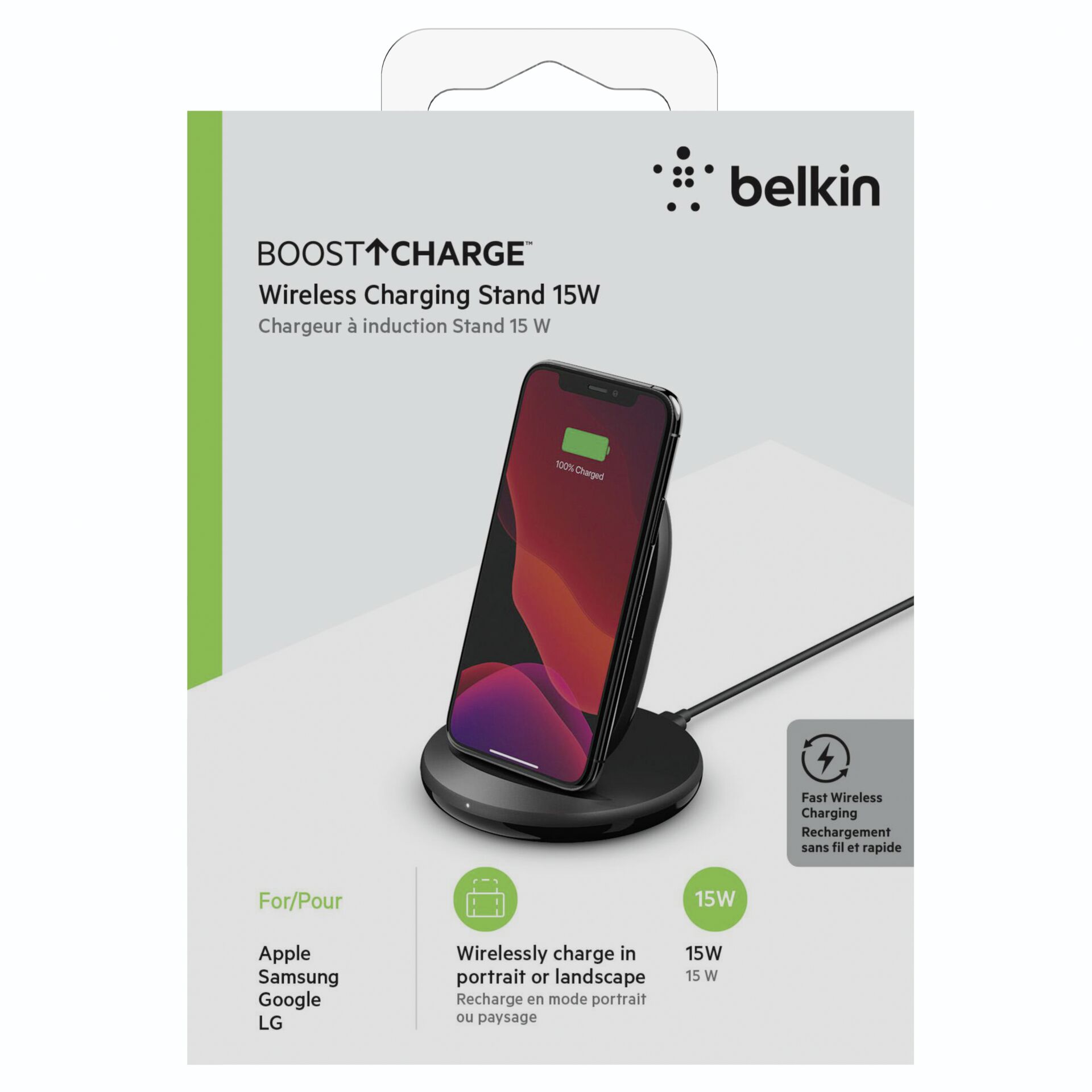 Belkin 15W Wireless Charging Stand + QC 3.0 24W Wall Charger schwarz