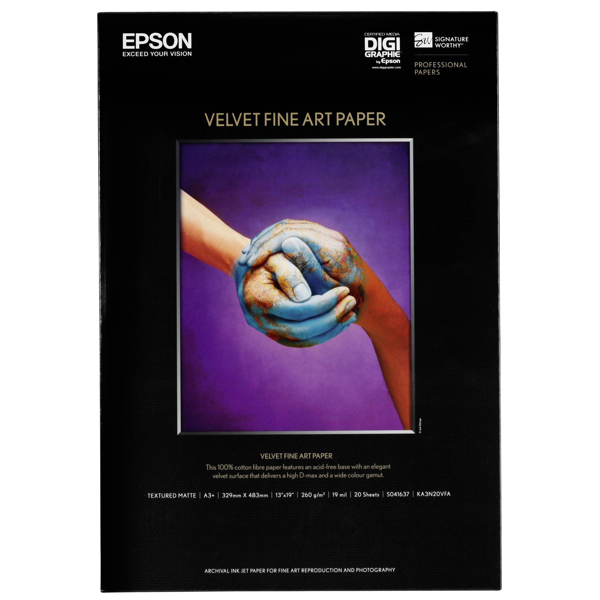 Epson S041637 Fine Art Velvet Papier, A3, 255g/m², 20 Blatt 
