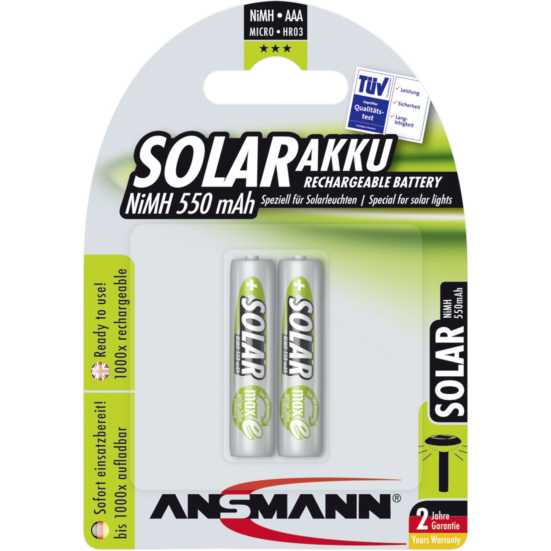 Ansmann Solar NiMH Akku Micro AAA 550mAh 2er Blister 