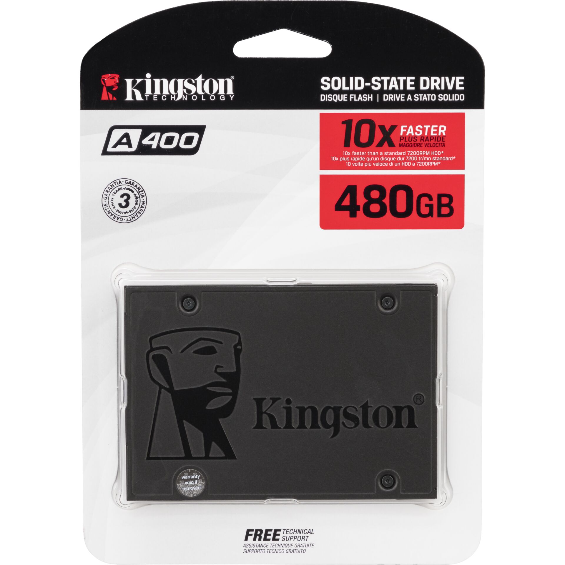 480 GB SSD Kingston A400, SATA 6,4cm / 2.5 Zoll SATA 6Gb/s lesen: 500MB/s, schreiben: 450MB/s, TBW: 160TB