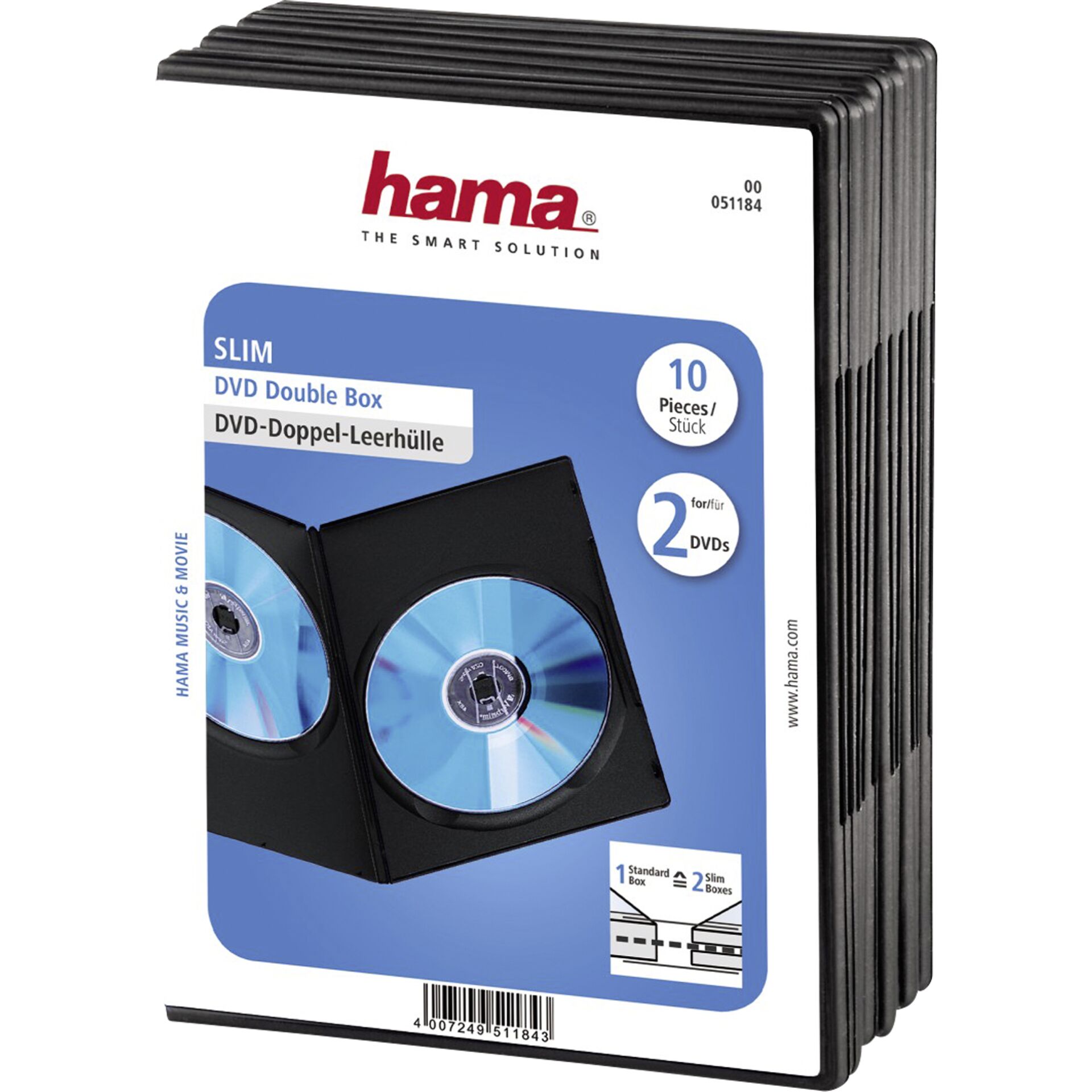1x10 Hama DVD-Doppel-Leerhülle Slim  75% Platzsparnis     51184