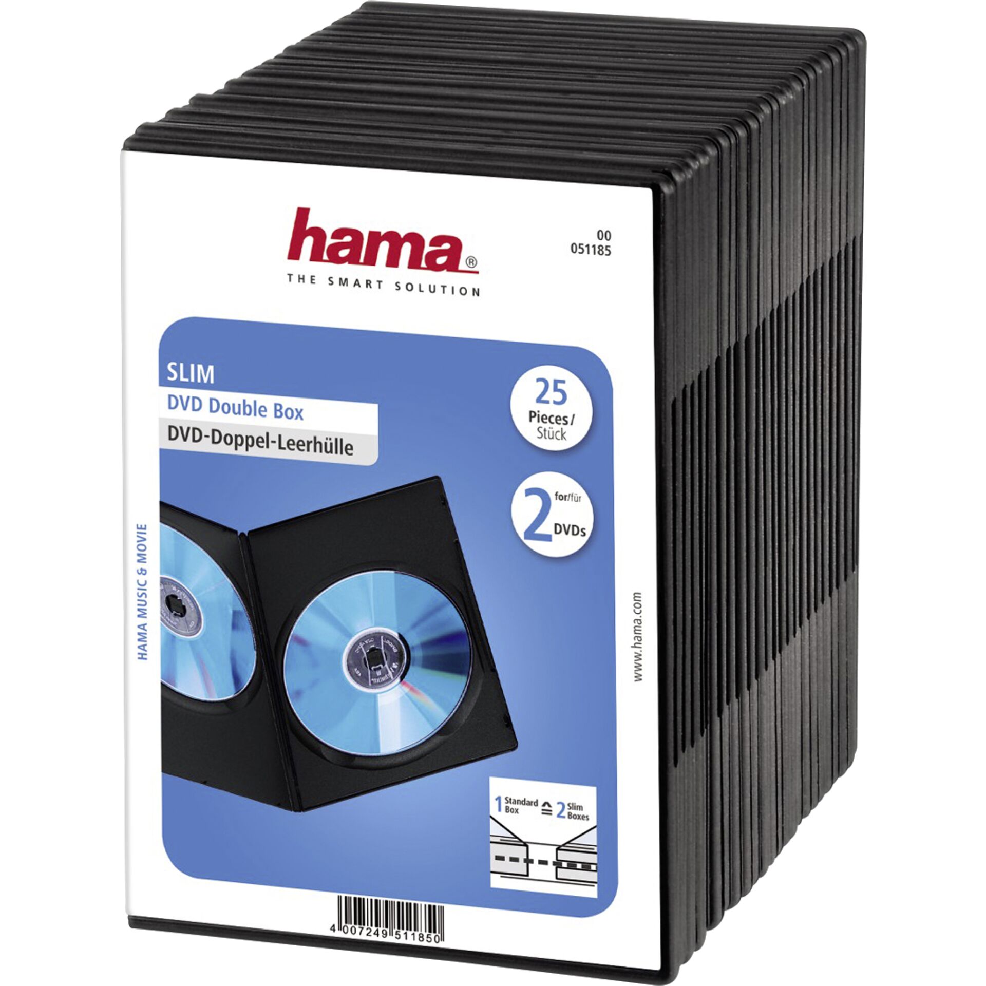1x25 Hama DVD-Doppel-Leerhülle Slim  75% Platzsparnis     51185