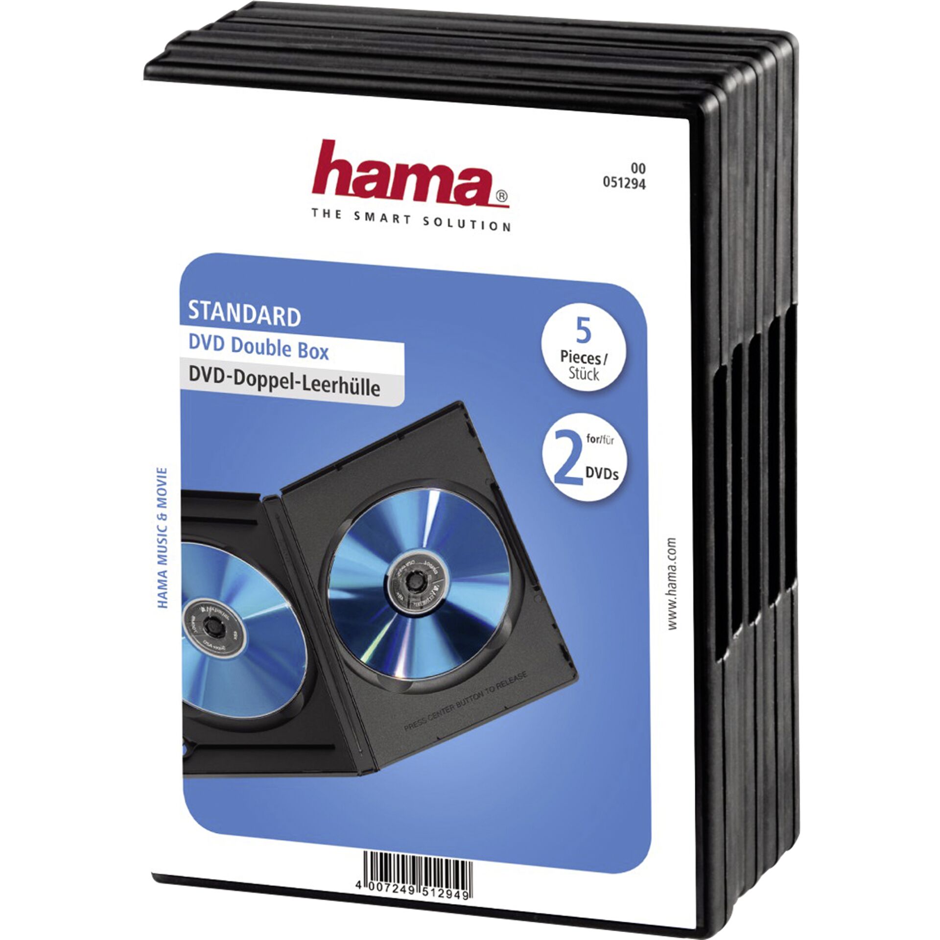 1x5 Hama DVD-Doppel-Leerhülle schwarz                    51294