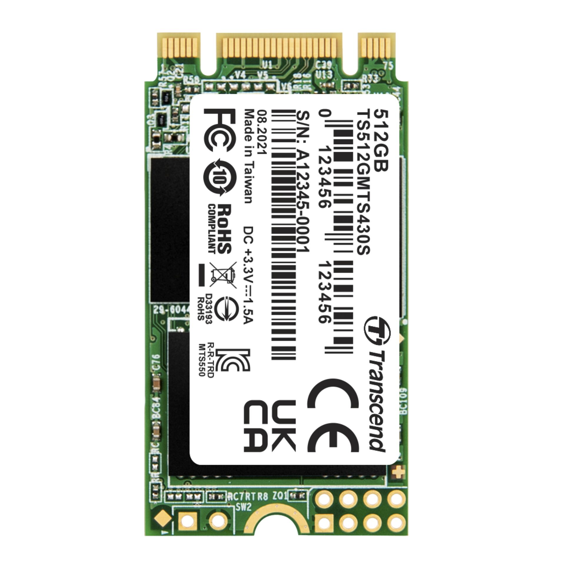 512 GB SSD Transcend MTS430S SSD, M.2/B-M-Key (SATA 6Gb/s), lesen: 560MB/s, schreiben: 500MB/s, TBW: 280TB