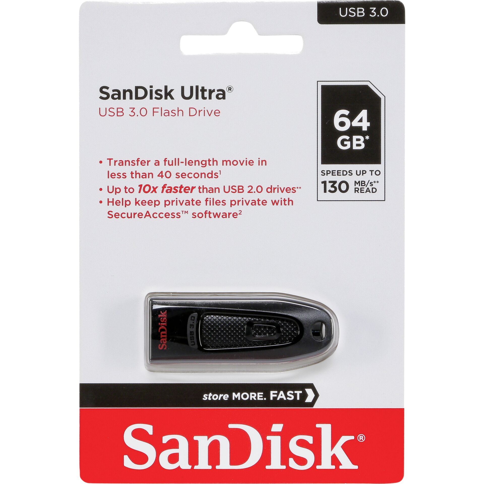 64 GB SanDisk Ultra USB 3.0 Stick schwarz lesen: 100MB/s