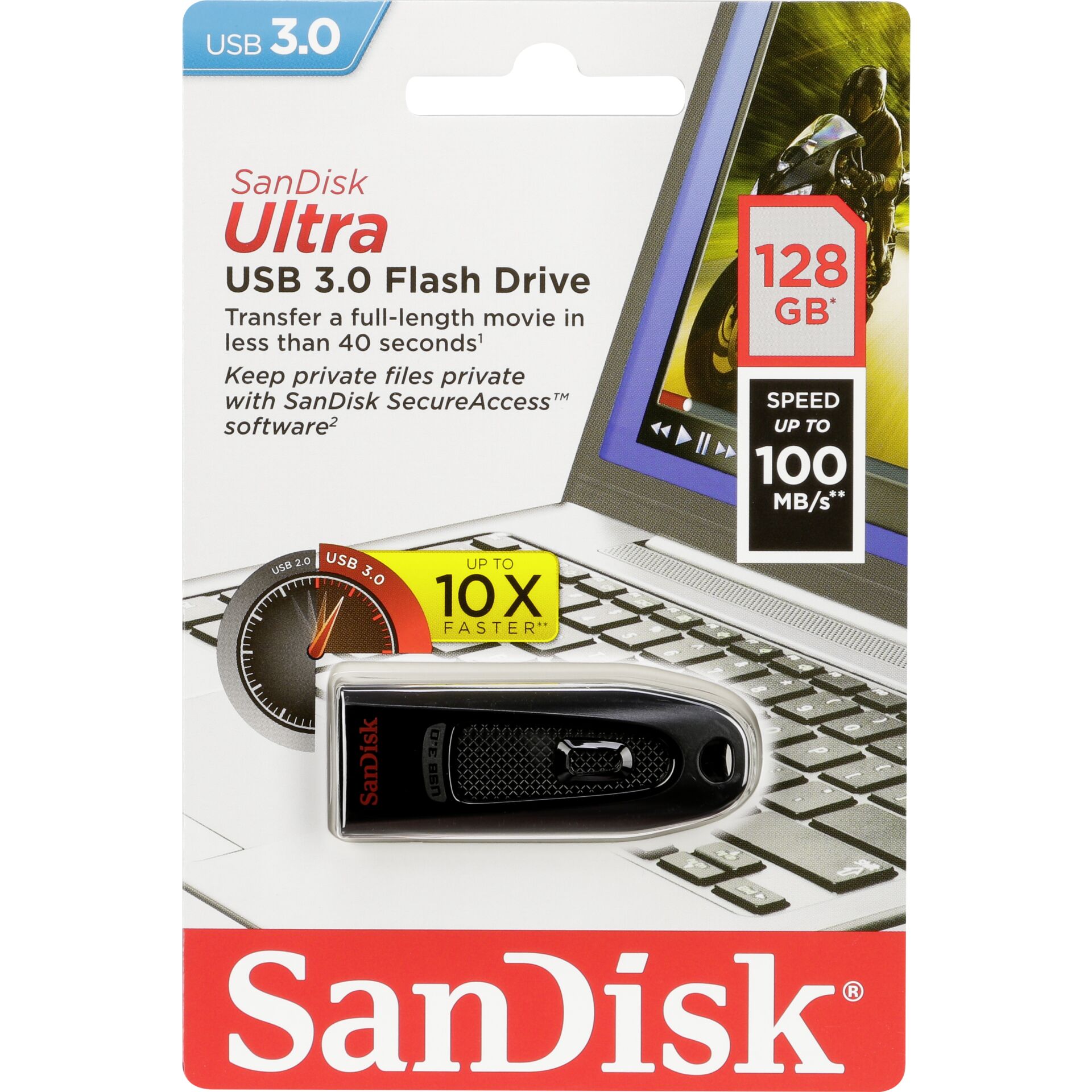 128 GB SanDisk Ultra USB 3.0 Stick schwarz lesen: 100MB/s