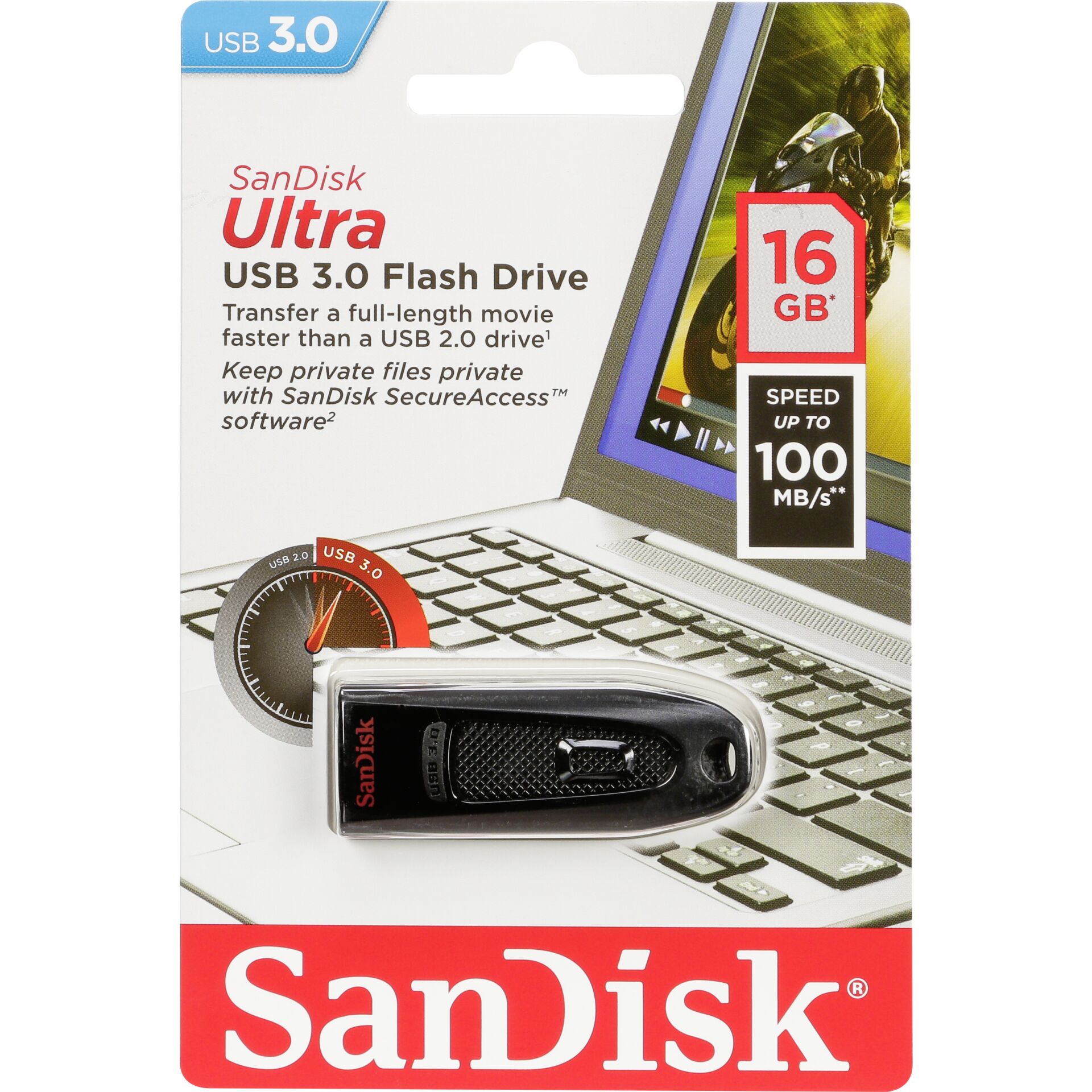 16 GB SanDisk Ultra USB-Stick USB Typ-A 3.2 Gen 1 (3.1 Gen 1) Schwarz, lesen: 100 MB/s