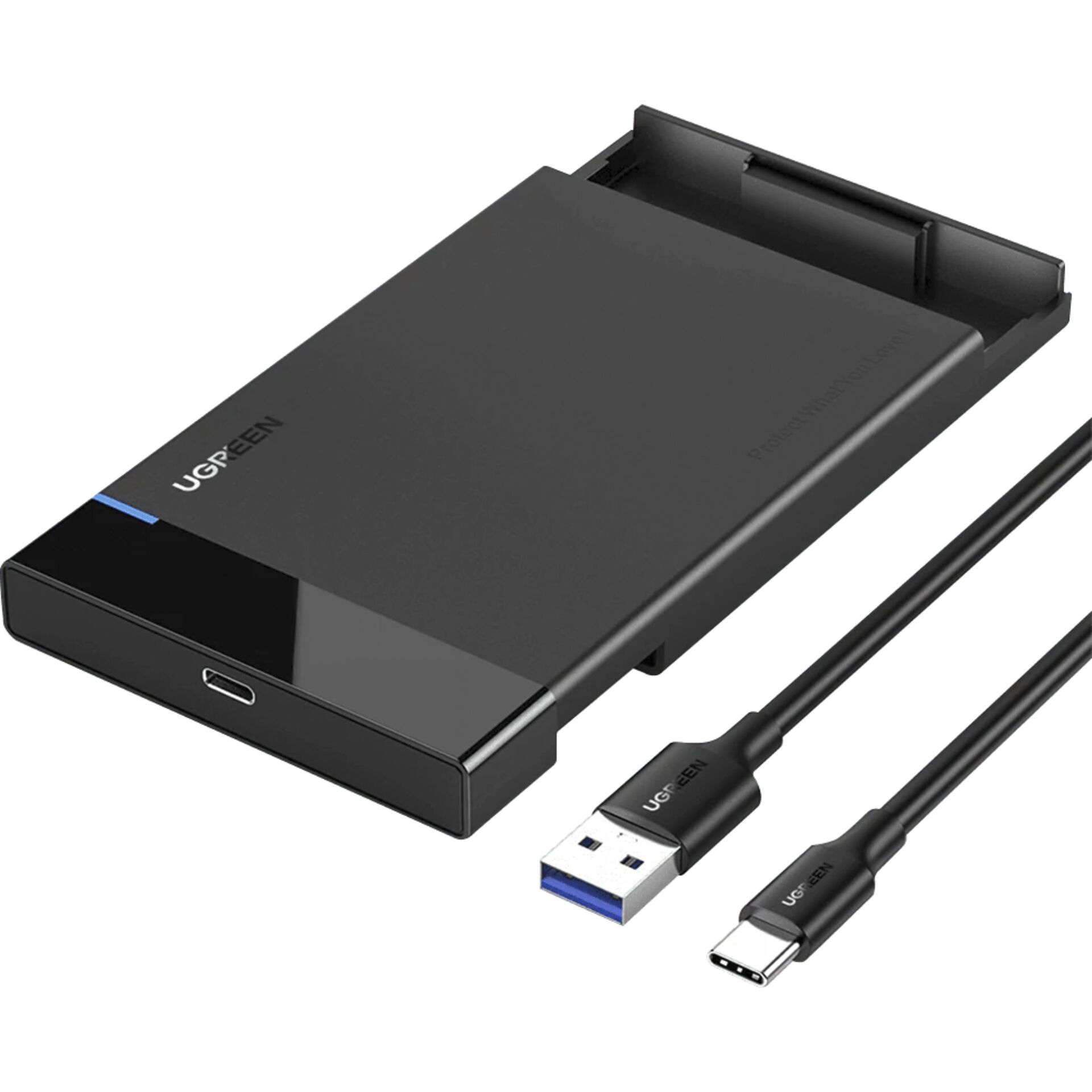 2.5 Zoll, Ugreen External Hard Drive Enclosure externes Gehäuse, 1x USB-C 3.1 (10Gb/s), inkl. USB-Kabel (USB-A 3.0)