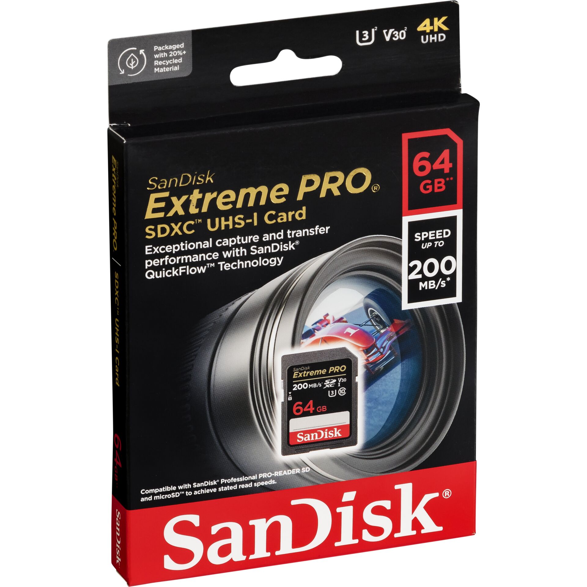 64 GB SanDisk Extreme PRO SDXC Speicherkarte, lesen: 200MB/s, schreiben: 90MB/s