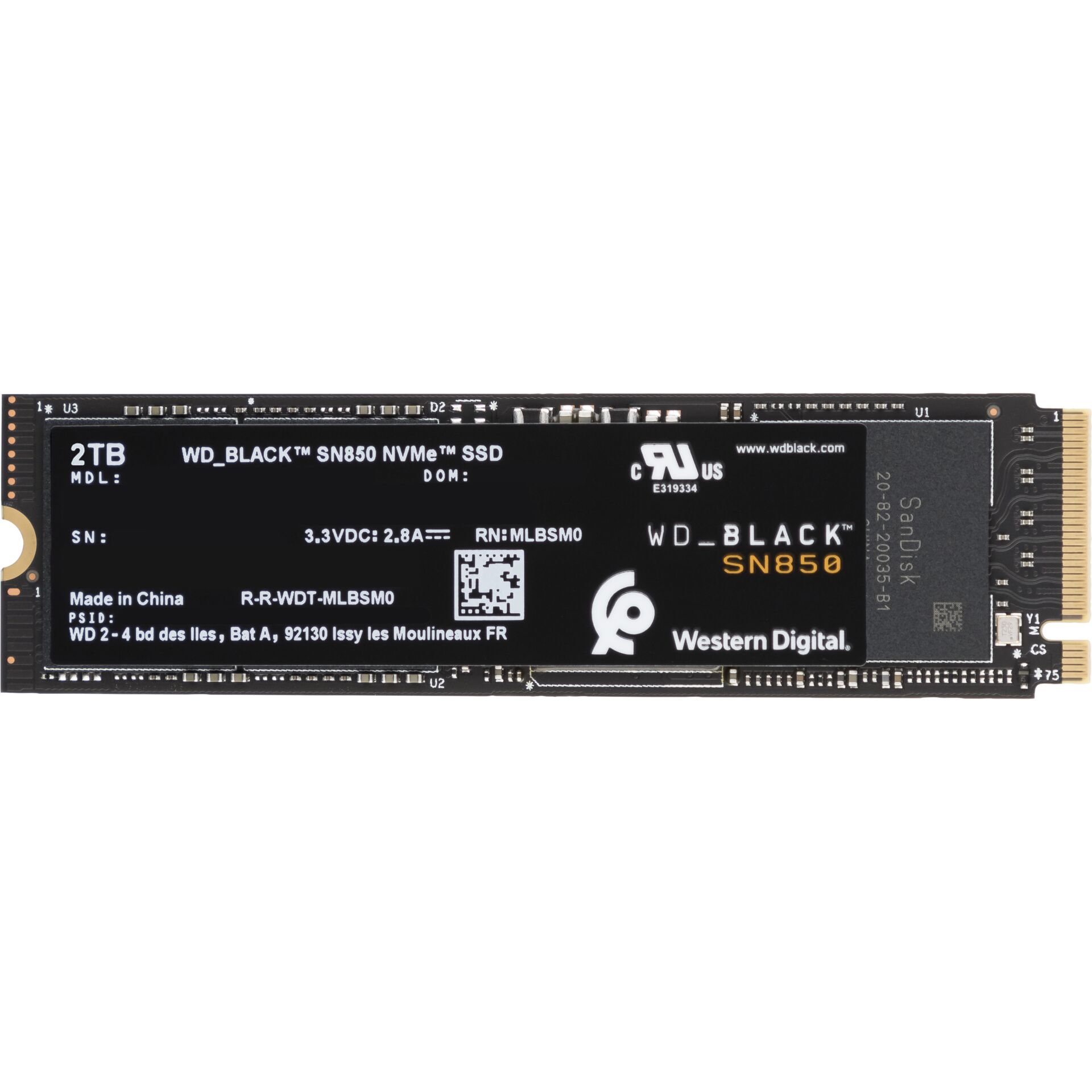 2.0 TB SSD Western Digital WD_BLACK SN850 NVMe SSD, M.2/M-Key (PCIe 4.0 x4), lesen: 7000MB/s, schreiben: 5100MB/