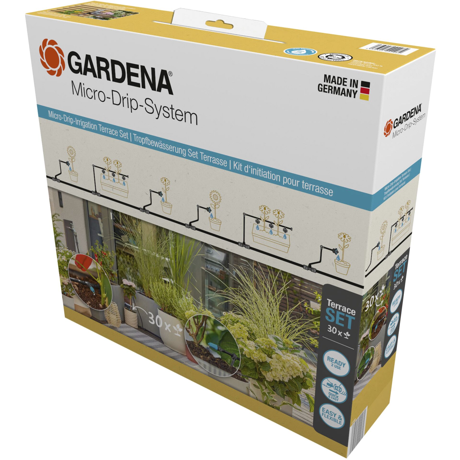 Gardena Tropfbewässerung Set Terrasse (30 Pflanzen) Starterset für eine zuverlässige Bewässerung - Modell 2023