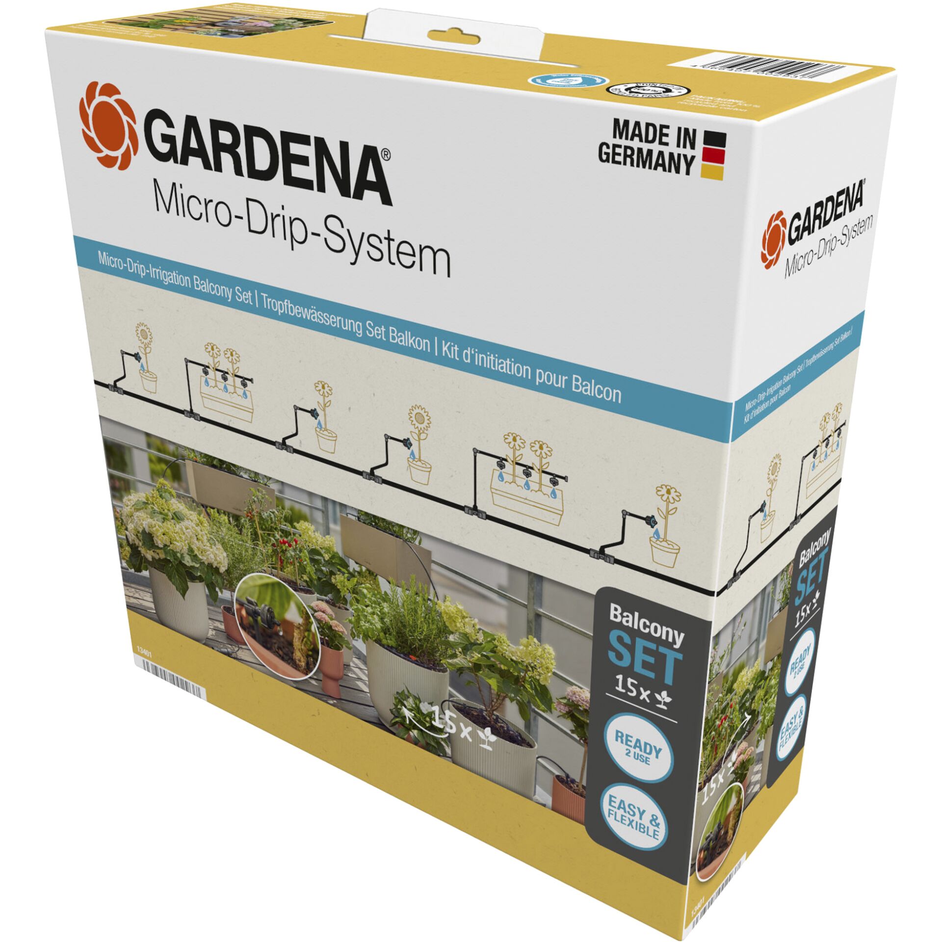 Gardena Tropfbewässerung Set Balkon (15 Pflanzen) Starterset für eine zuverlässige Bewässerung - Modell 2023