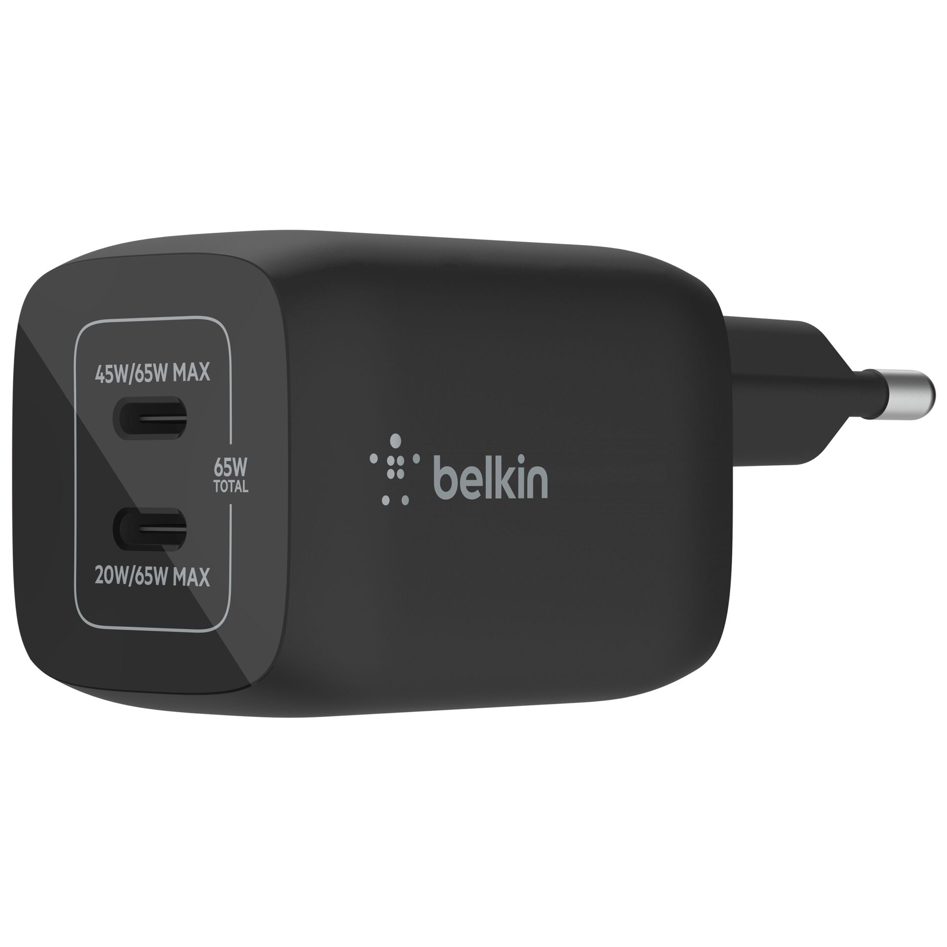 Belkin BoostCharge Pro USB-C-GaN-Ladegerät mit zwei Anschlüssen und PPS (65W) schwarz