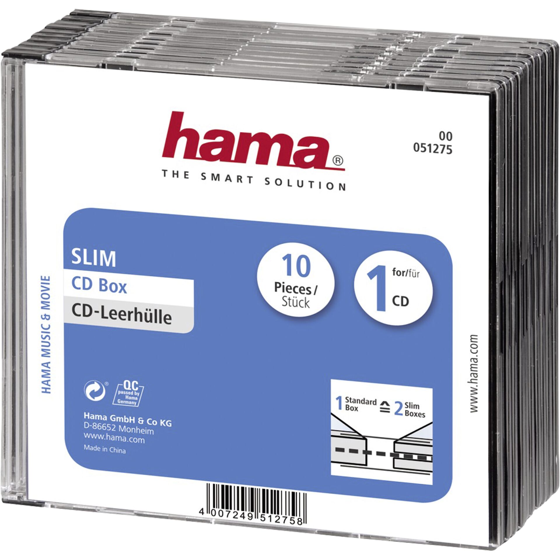 CD/ DVD-Leerhülle 1-fach 10er Pack Hama CD Slim Jewel Case 