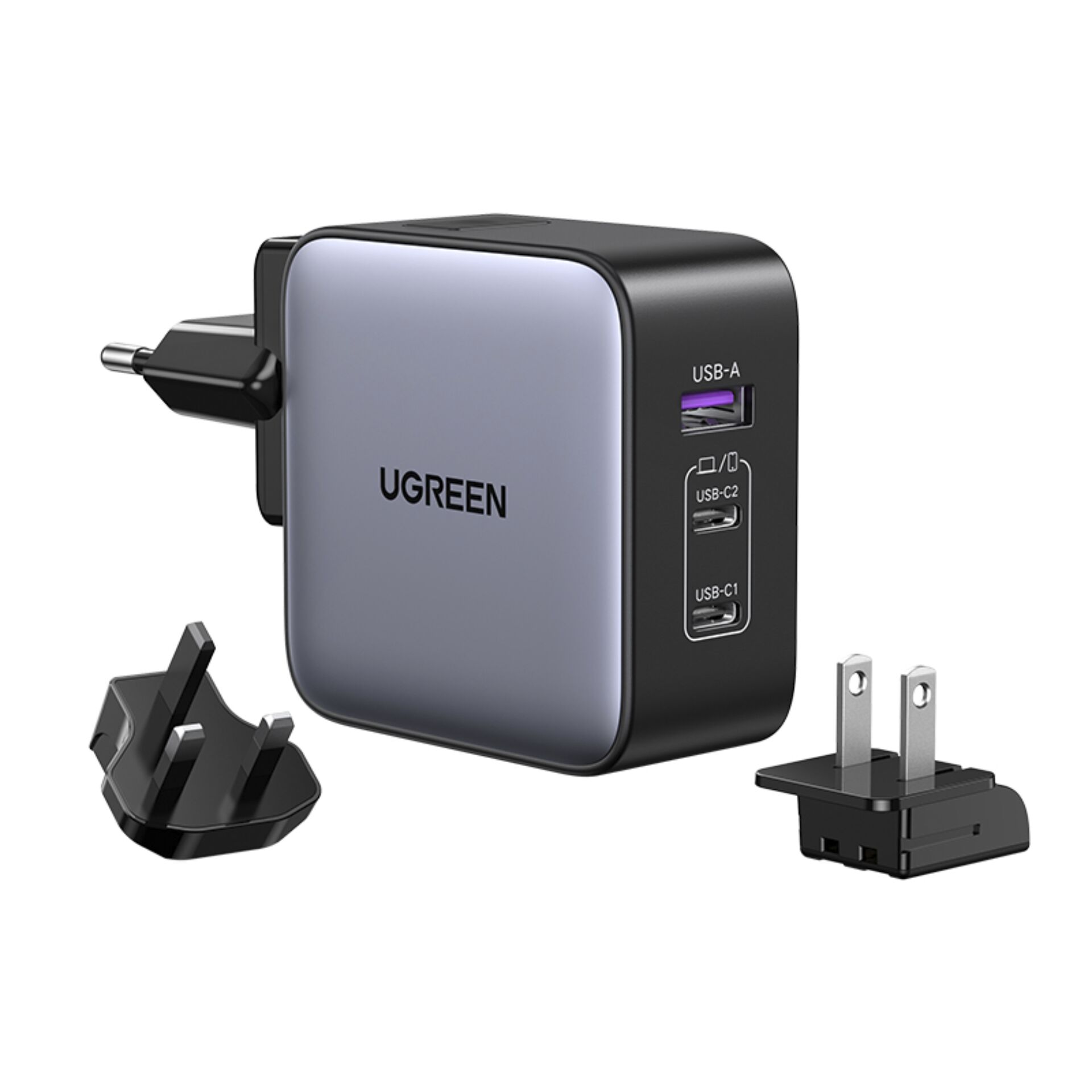 Ugreen Nexode 65W GaN USB-C Travel Charger 3-Ports schwarz/grau