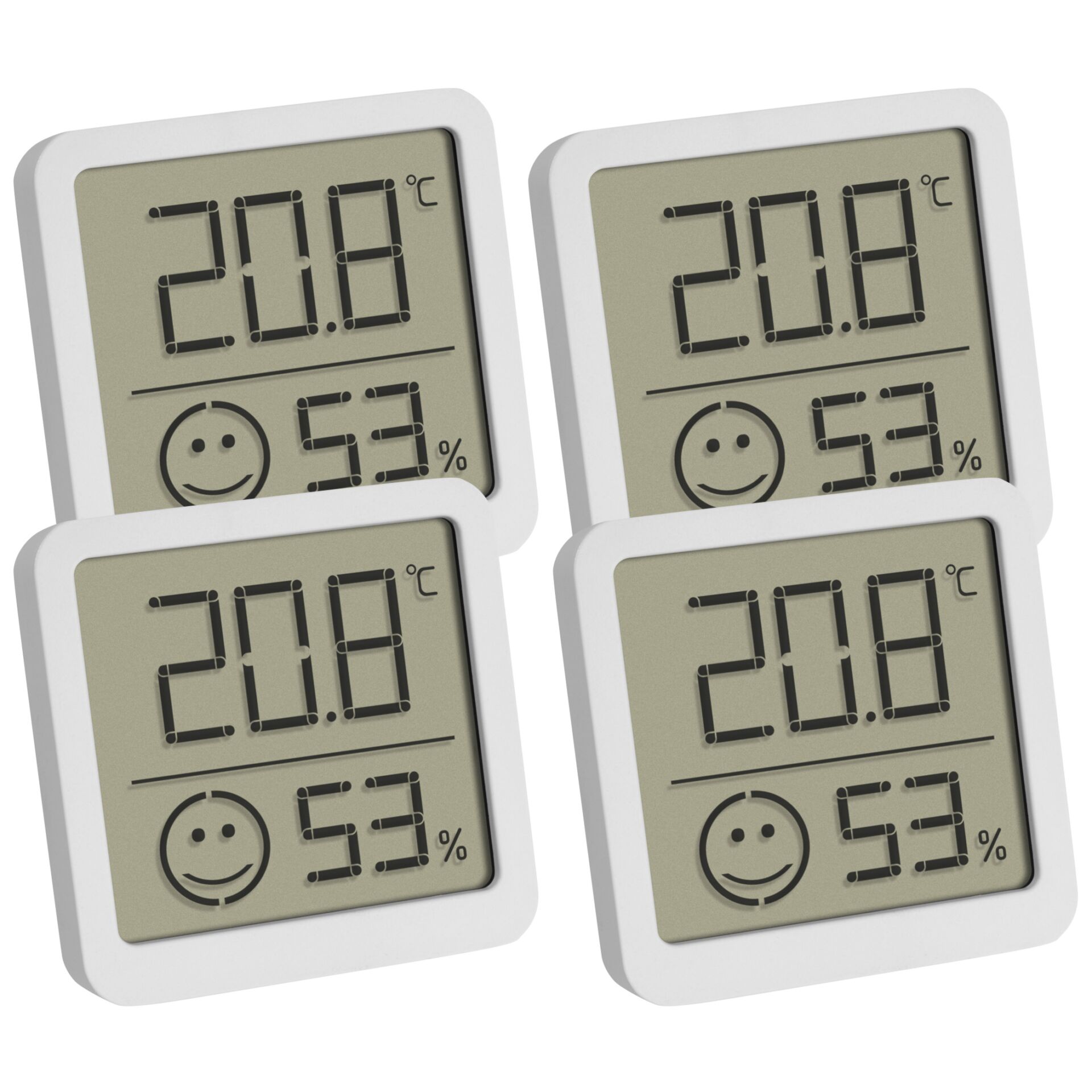 TFA Dostmann Thermo-Hygrometer mit Komfortzone Digital weiß, 4 Stück